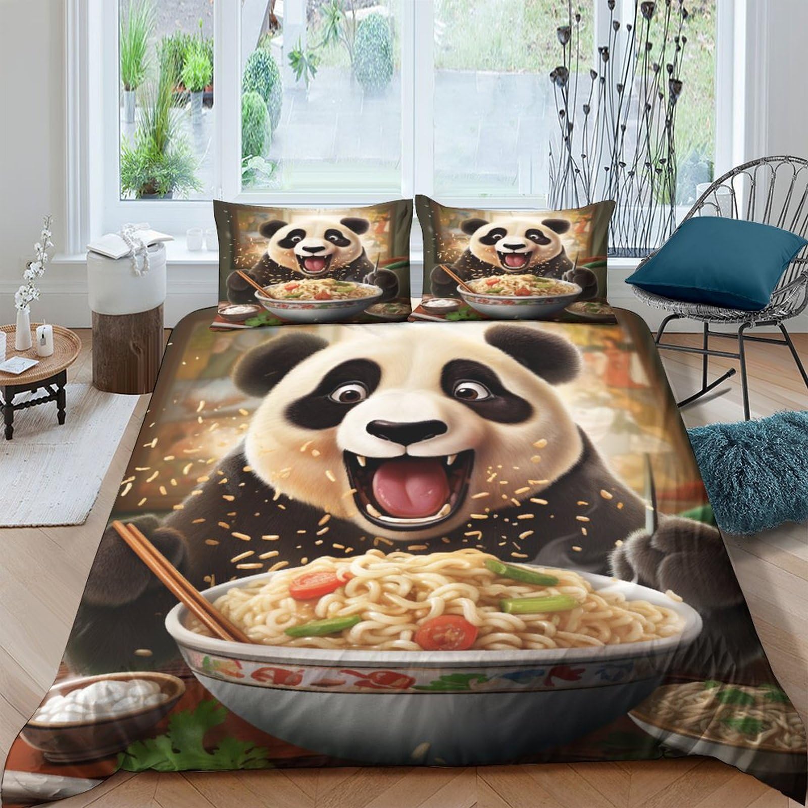 Parure de lit housse de couette panda 3D 200x200cm literie microfibre double