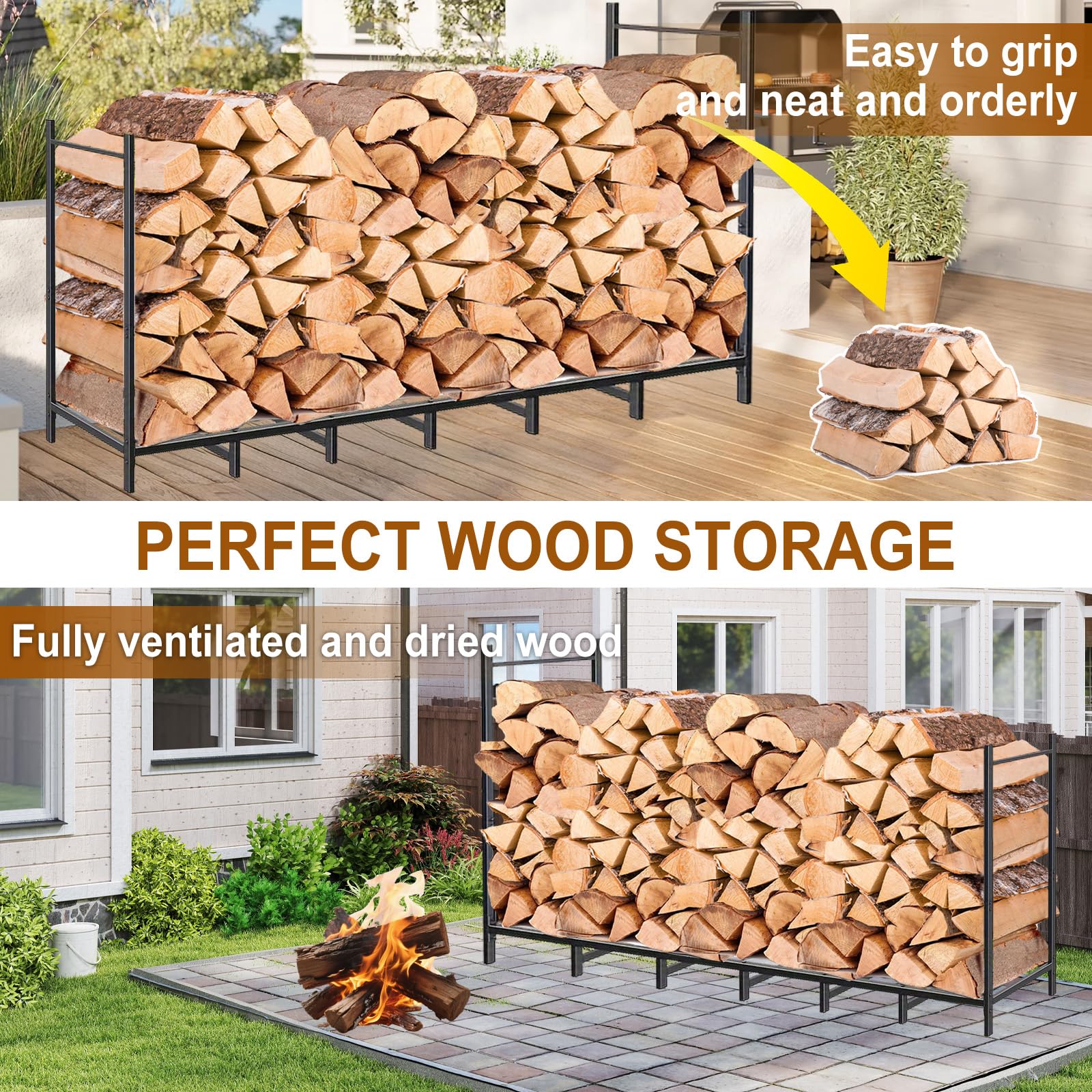 Kaminholzregal aussen Metall,Holzunterstand für Veranda Garten Terrasse Hof | Kaminholzregal Metall, Wasserdichter Holzlager, Stapelhilfe Brennholz, Stapelhilfe für Brennholz Garten Terrasse