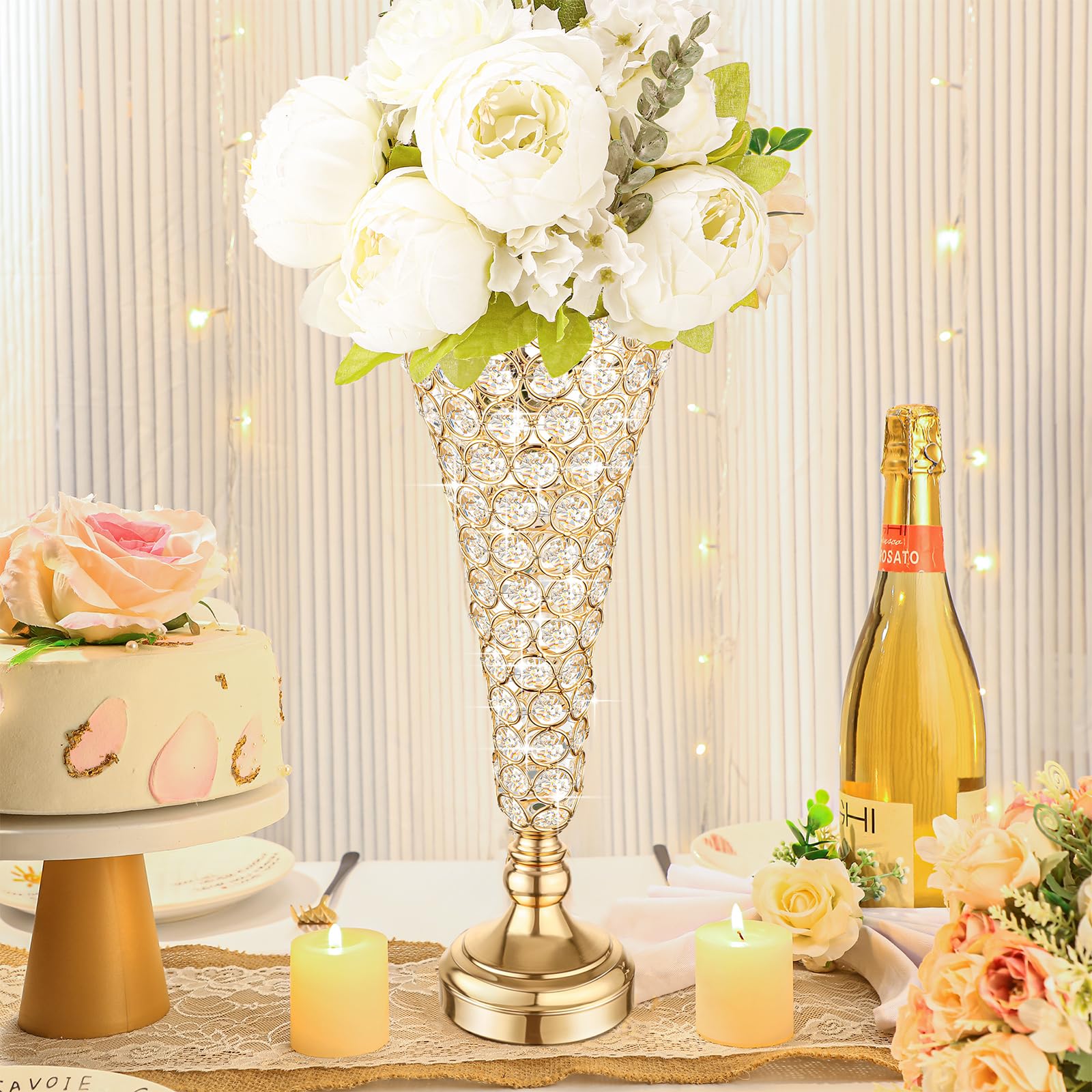 Mifoci 6 jarrones dorados de trompeta para centros de mesa de 16 pulgadas, jarrón de cristal para decoración de mesa, boda, fiesta, arreglo floral, soporte alto para decoración del hogar