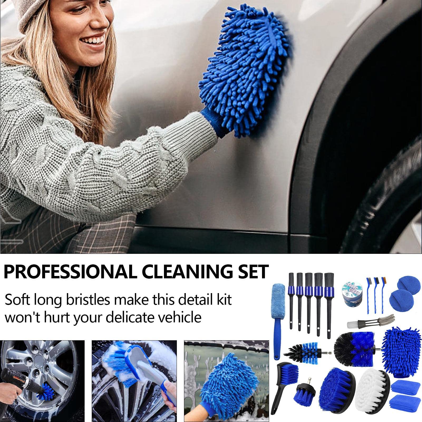 Kit di pulizia degli interni 'auto, kit di pulizia del lavaggio automatico | Kit di cura automobilistica professionale per ruota, tubo di scarico, ventilazione 'ari