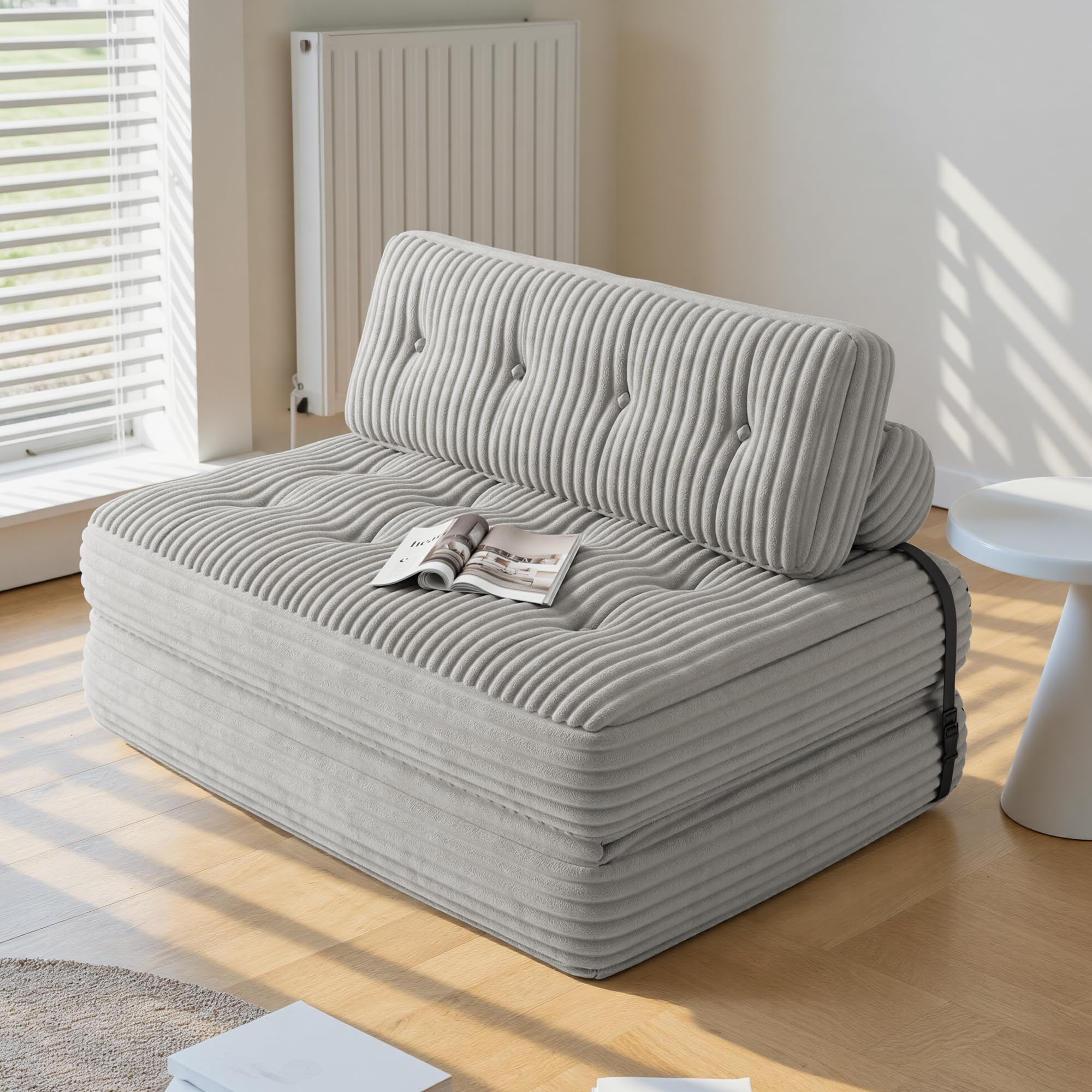 Xbro Canapé-lit Convertible 2 Places 180 x 130 x 20cm, Canapé de Sol Convertible, Matelas Pliant Sofa en Mousse à Mémoire de Forme, Pliable Chambre Salon, Gris Clair