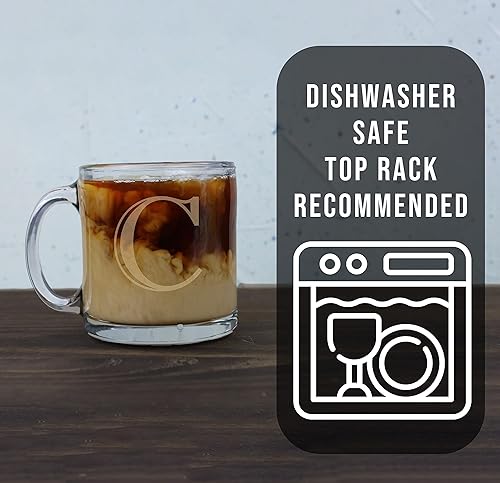 Miniatura 3 de Taza de café de vidrio transparente con monograma grabado de 12 onzas (letra C), regalos personalizados de la A a la Z para los amantes del café,