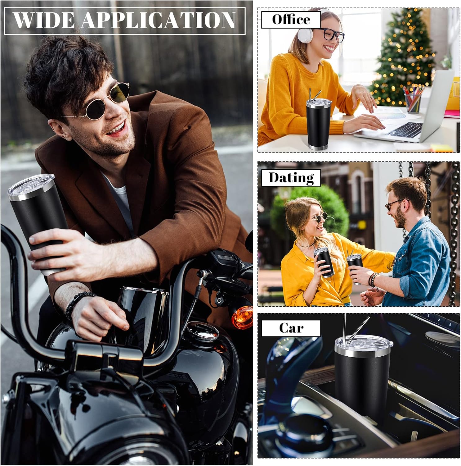 25 Pack 20oz Tumbler Bulk Stainless Steel Cups Double Wall Vacuum Insulated Travel Mug Bulk Durable Tumblers with Lid and Straw Powder Coated Coffee Cups for Cold and Hot Drinks (Black) - Image 4