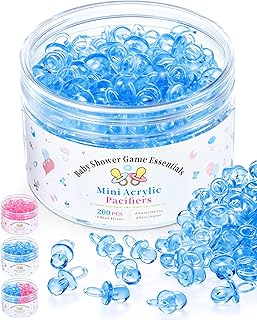 200 Pcs Mini Pacifiers Baby Shower Games, 0.86'' Acrylic Pacifiers in Clear Jar, Chupones para Baby Shower Pacifier for Party Favors, Table Scatter, Gender Reveal Decoration DIY Craft(Blue)