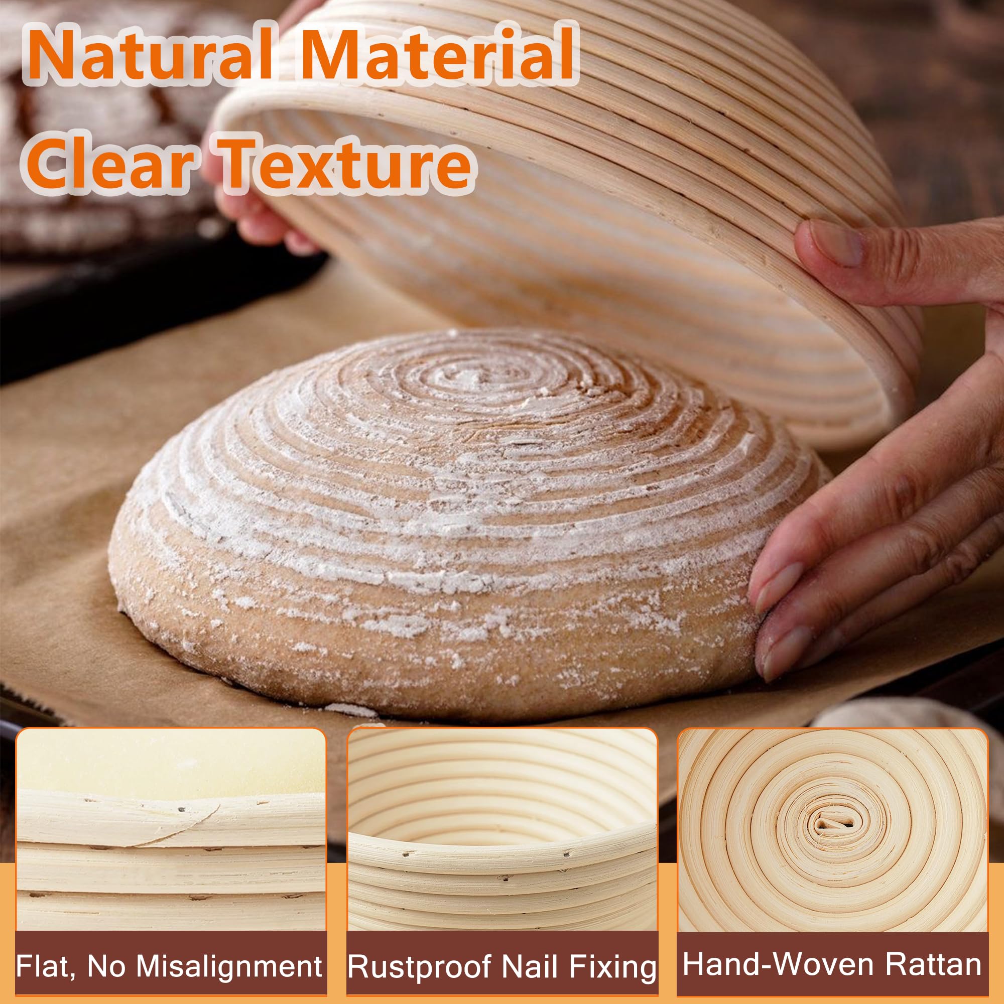 Banneton Brotgärkorb-Set, 22,9 cm rund und 25,4 cm oval, Sauerteig-Brotbackzubehör mit Leineneinlagen, komplettes Brotgärkörbchen-Set
