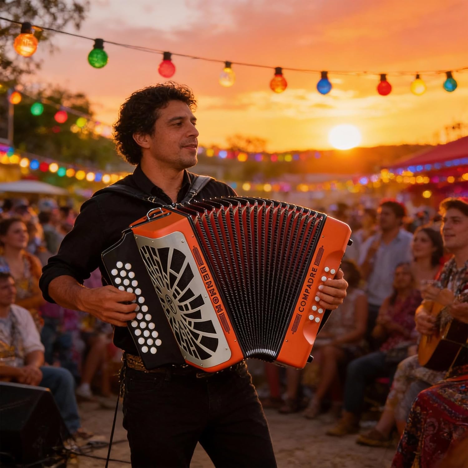 Hohner Compadre FBbEb 3-Row Diatonic Accordion - Orange Bundle with Adjustable Straps, Gig Bag, Hard Case and Austin Bazaar Polishing Cloth