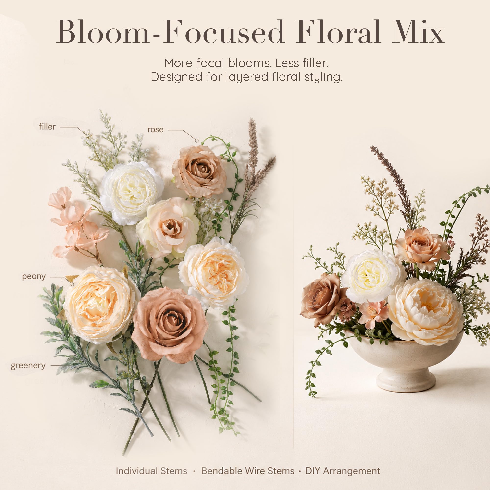 YZXZM Artificial Flower Box, Blush Sand Neutral Floral Arrangement