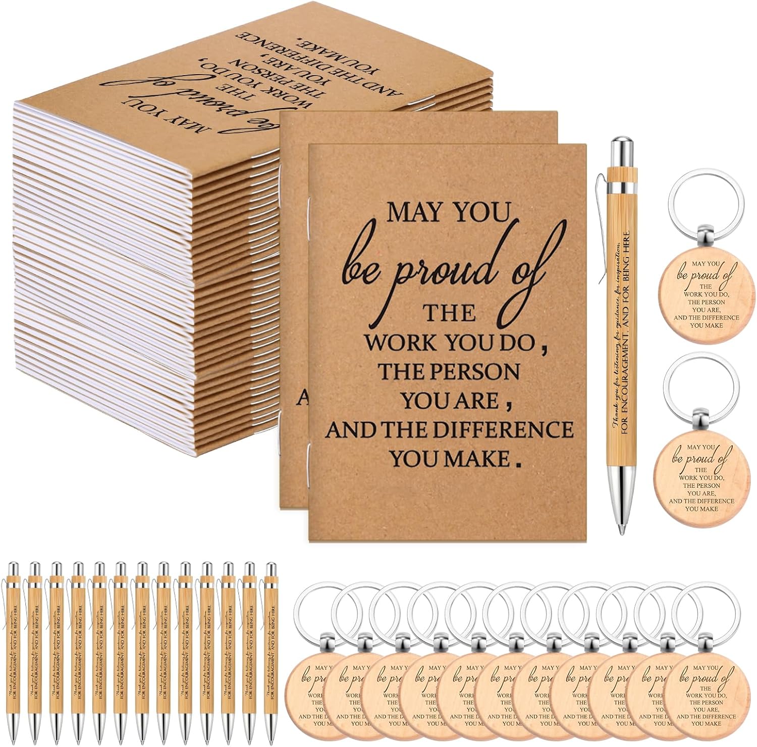 80 Sets Employee Appreciation Gifts Bulk Inspirational Pocket Notebooks Bamboo Pens Keychain Thank You Gifts for Volunteer Administrative Professionals Bulk Graduation Teacher Office Staff Nurse