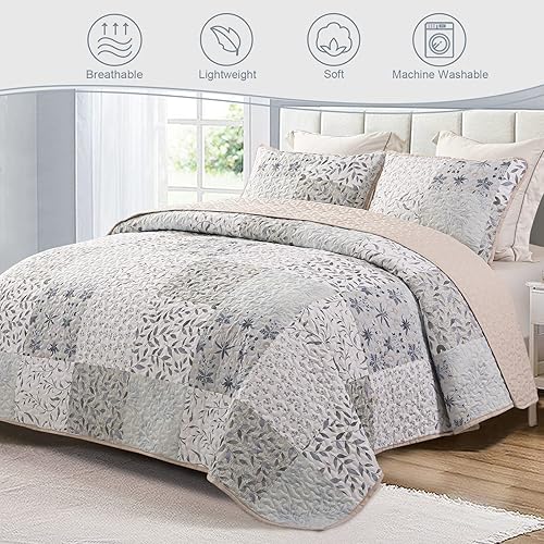 Miniatura 2 de Exclusivo Mezcla Colchas reversibles estilo bohemio, tamaño King, color gris, colcha ligera para todas las estaciones, juego de ropa de cama con