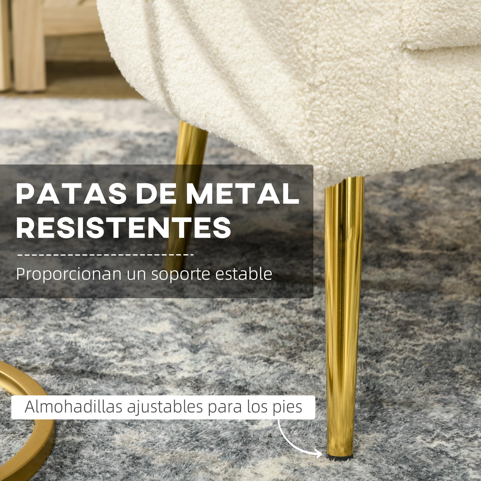 HOMCOM Butaca de Salón Sillón Individual Silla de Ocio Tapizado en Vellón con Reposacabezas y Patas de Metal para Dormitorio Oficina Habitación Carga 125 kg Crema