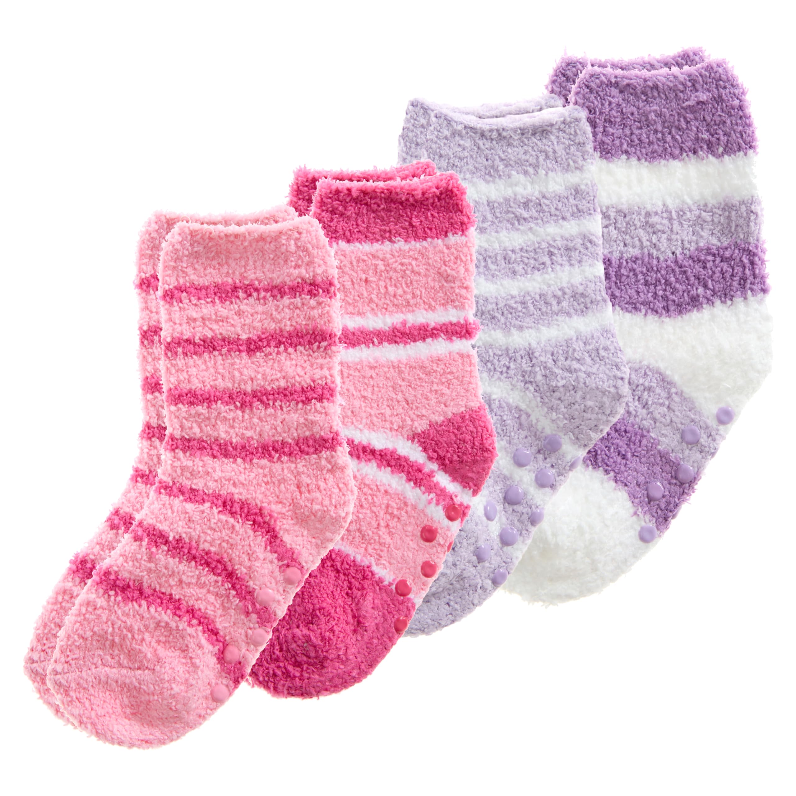 Metzuyan 4 Pairs Multipack Baby Girls Fluffy Socks Anti Slip Grippers Warm Winter