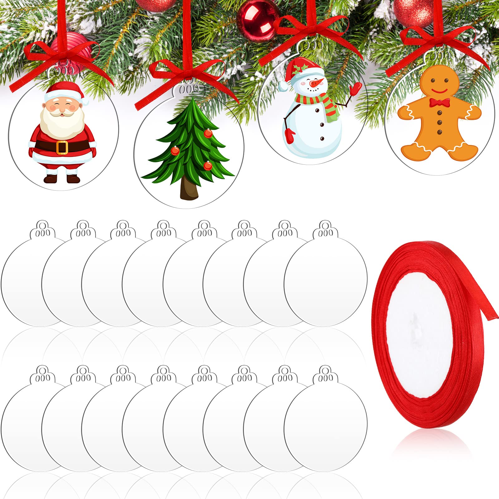 Amazon.com: 42 Pieces Round Acrylic Christmas Ornament with Red Ribbon DIY  Blank Round Acrylic Ornament Transparent Circle Discs for Christmas Bauble  Tree Decoration Tag Craft (Classic Style,3 Inches)