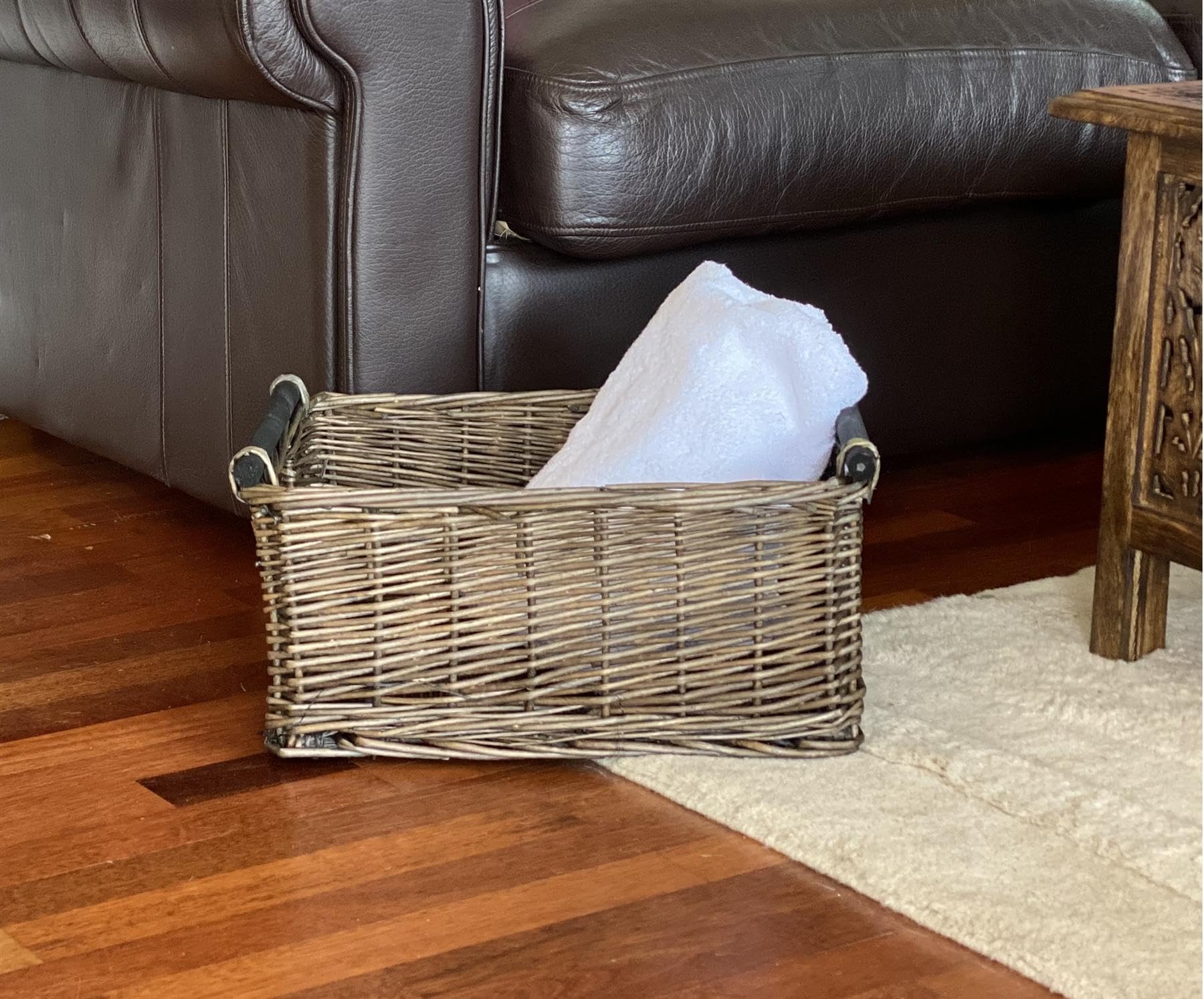 Topfurnishing Oak Kitchen Log Fireplace Wicker Storage Basket With Handles Xmas Empty Hamper Basket [,Large 45X35x20cm]