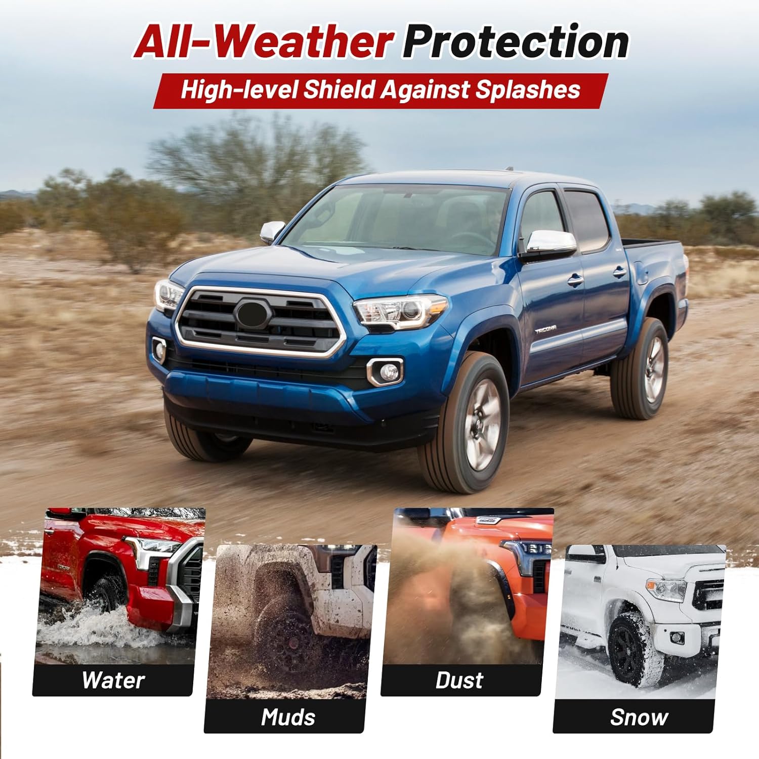 Sunsdrew Mud Flaps for 2016-2023 Toyota Tacoma Accessories Mudguards All Weather Mud Flaps Splash Guards Tacoma Mudflaps No-Drill Front and Rear-Black,4 Pc. (Not fit SR Models)