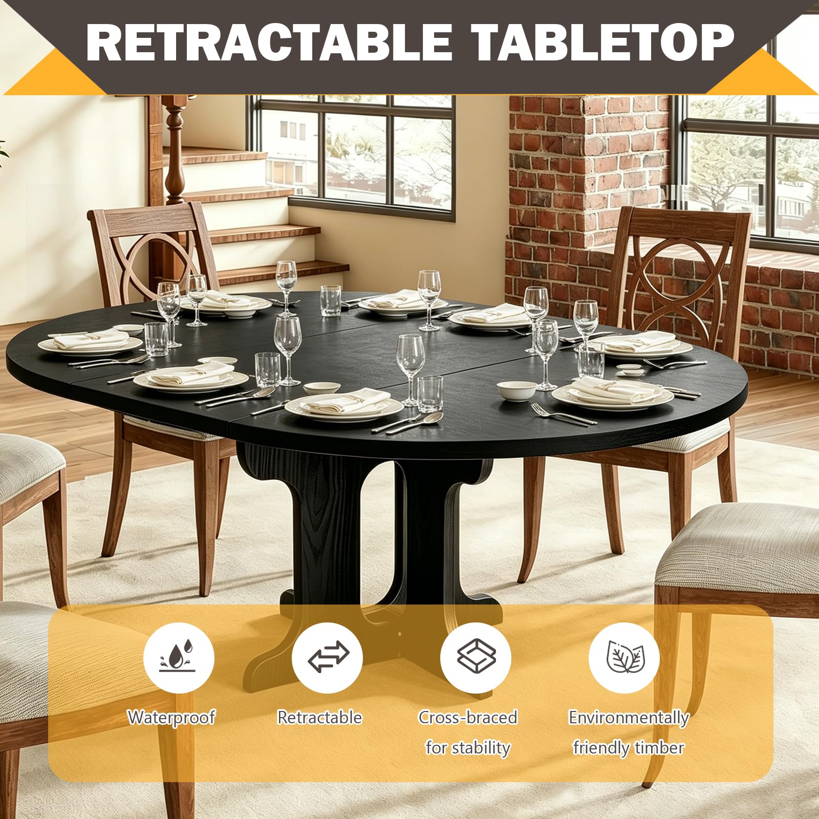 Tavolo da pranzo allungabile, 90-120 cm, rotondo/ovale, tavolo da cucina in MDF per 2-8 persone, altezza 75 cm, moderno tavolo da pranzo per soggiorno, cucina, base in legno incrociato, salvaspazio