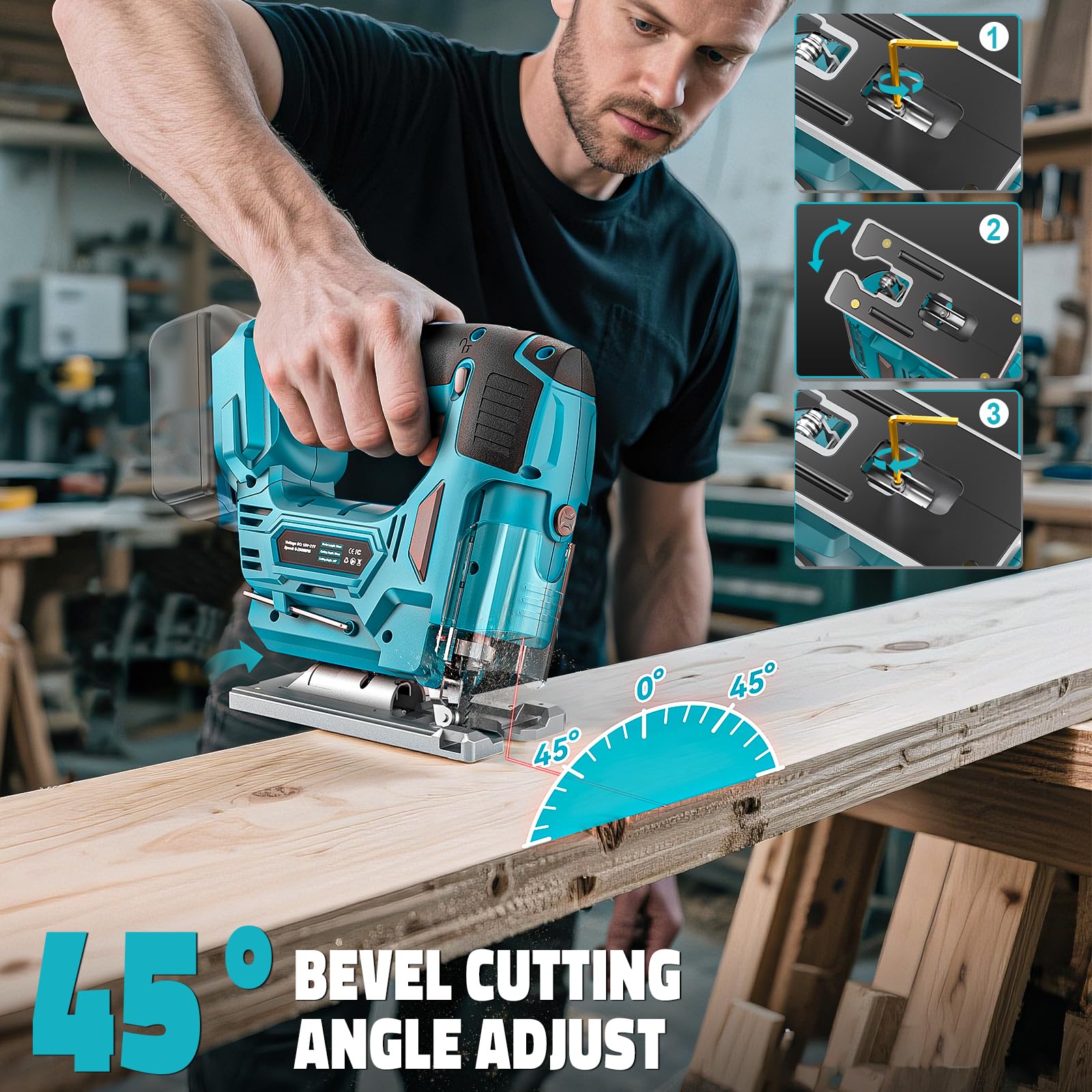 Ecarke Akku-Stichsäge mit Laser kompatibel mit Makita 18V (ohne Akku)