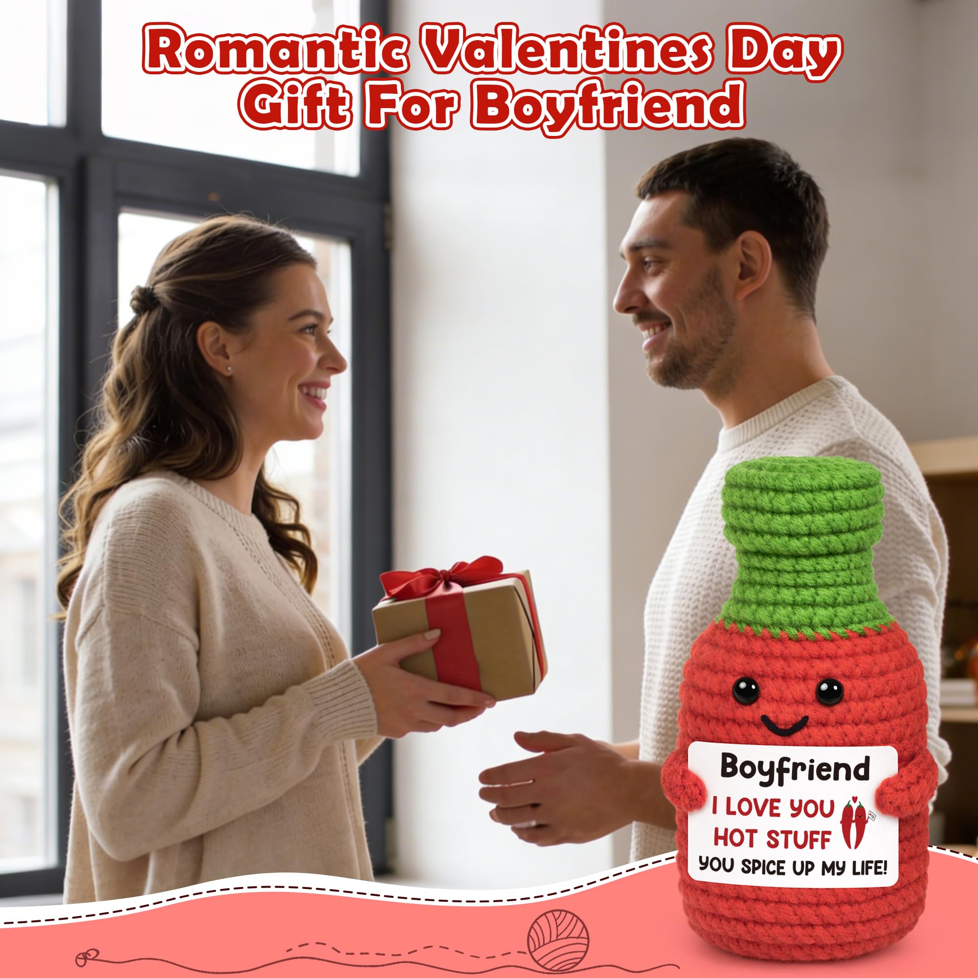 Anniversary Men Gifts for Boyfriend Him Birthday for Boyfriend from Girlfriend, I Love You Boyfriend's Sweet Day Romantic Gift Funny Handmade Crochet Hot Sauce Gift for Couple