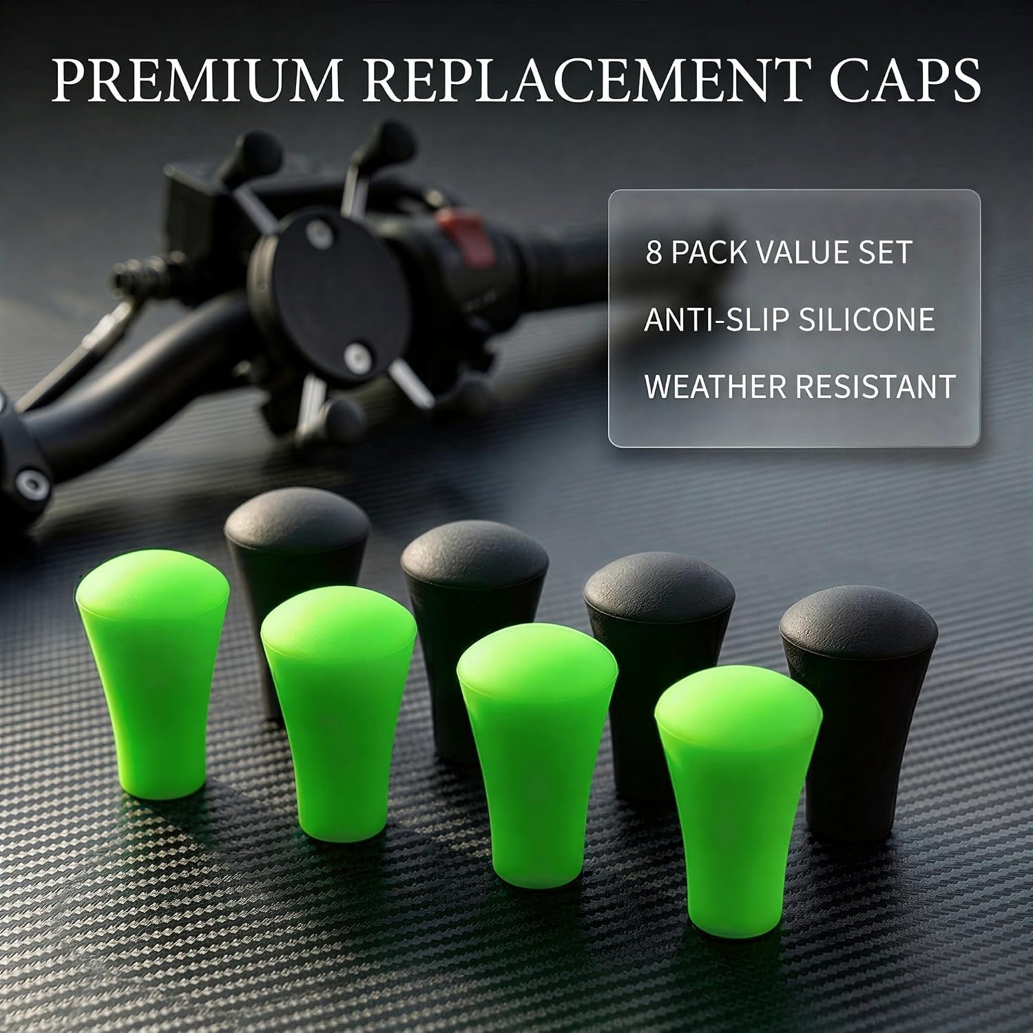 8 Pcs Rubber Tips Replacement, 4 Black 4 Green Ram Mount Rubber Tips, Compatible with Bike Automotive Secure Device Grip