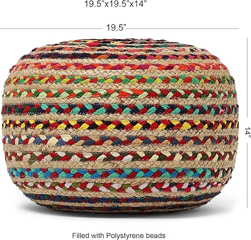 Miniatura 3 de REDEARTH · Round Pouf Ottoman - Braided Boho Poof Home Décor Pouffe Accent Sitting Circular Foot Rest for Living Room, Bedroom, Nursery, Kidsroom,