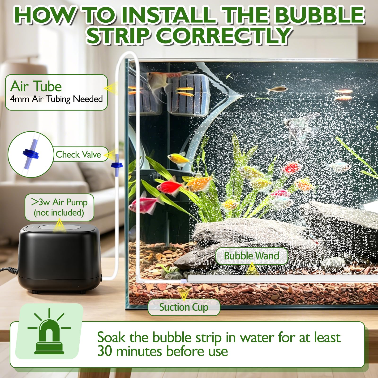 Akwarium Bubble Bar,Zestaw kamieni powietrznych do akwarium, mały Nano Bubble Stone, Super Wysoki Dyfuzor tlenu rozpuszczonego, do akwariów słodkowodnych i morskich (30cm)
