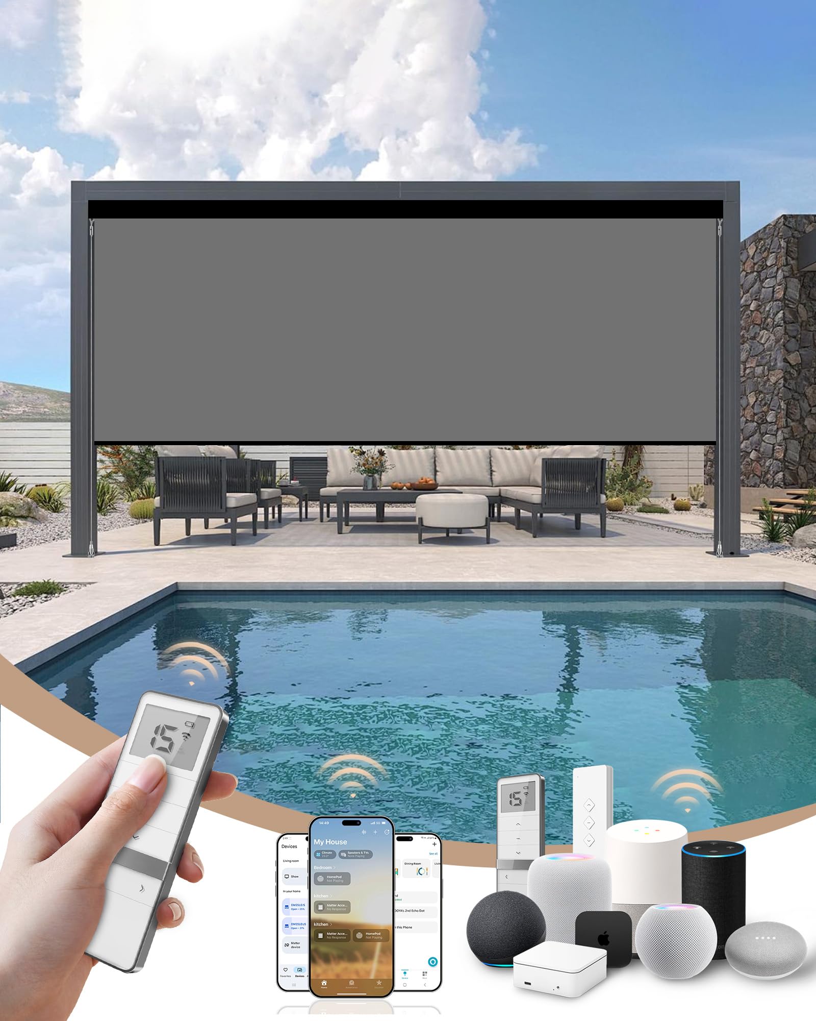 Kincmo Motorized Outdoor Shades, Outdoor Motorized Blinds for Patio Porch