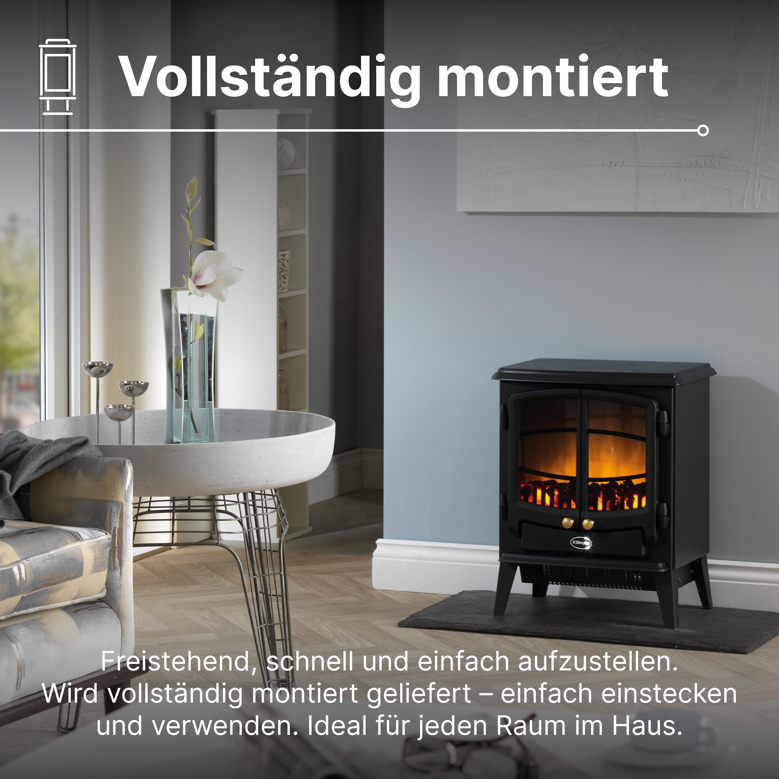 Dimplex Elektrokamin Optiflame Tango - Freistehender Elektrischer Kamin mit Kohlebett - LED-Flammeneffekt - Einstellbarer Heizung - Thermostat und Fernbedienung