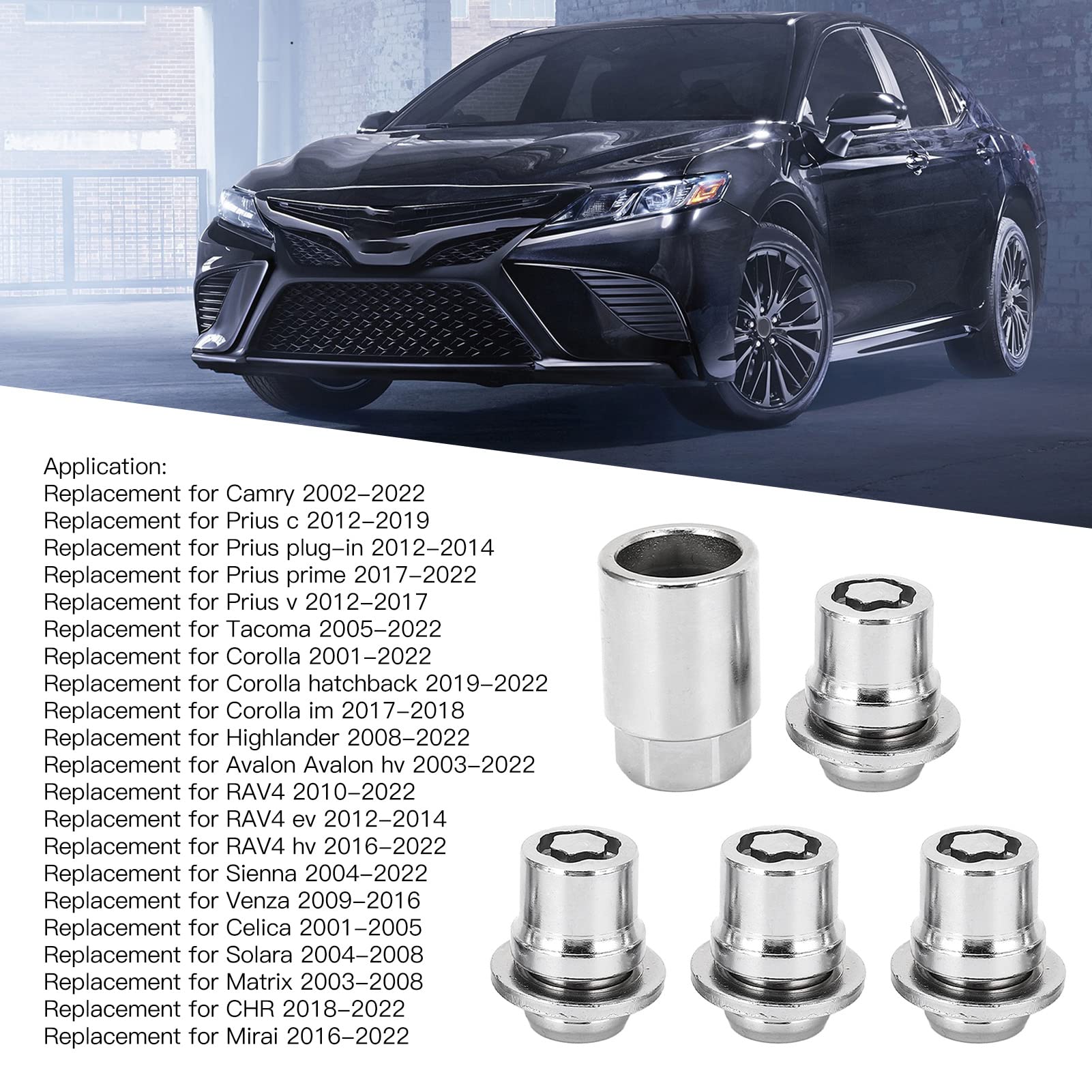 Juego de Tuercas de Bloqueo de Rueda M12 X 1,5 para Toyota Camry Tacoma Corolla Highlander Avalon RAV4 Sienna Venza Celica Prius Matrix CHR Mirai 00276-00900 Tuercas de