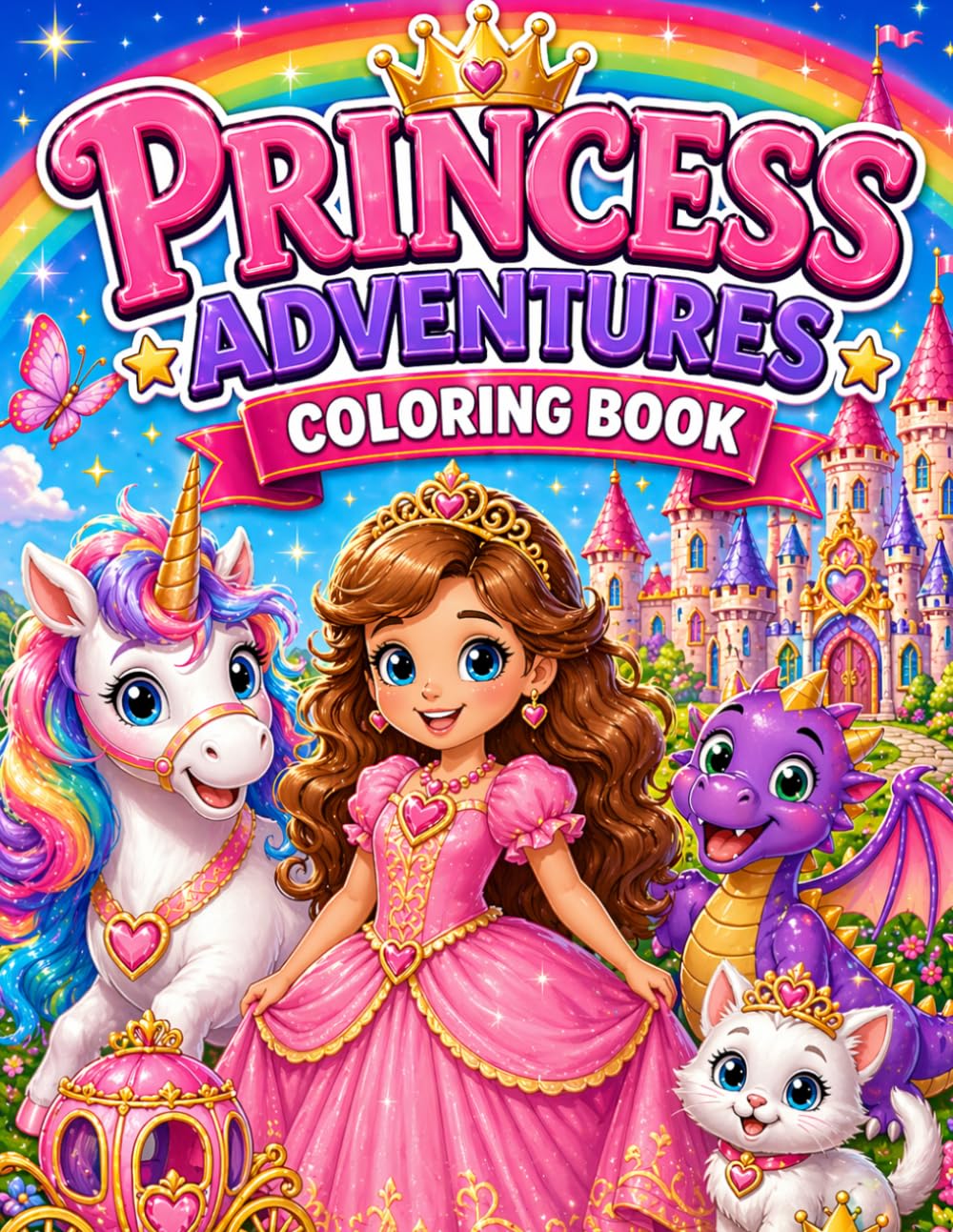 Princess Adventures Coloring Book: Magical Castles, Unicorns, Royal Fun & Fantasy Coloring Pages for Kids Ages 3-8 (Adventures Coloring Book Series)