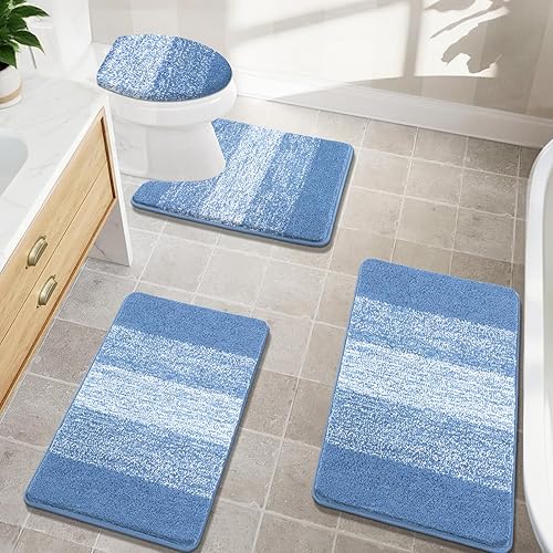 Miniatura 23 de Bsmathom Juegos de Alfombras de Baño de 4 Piezas con Cubierta para Inodoro, Tapetes de Baño de Microfibra Absorbente para Baño, Tapete de Baño Café