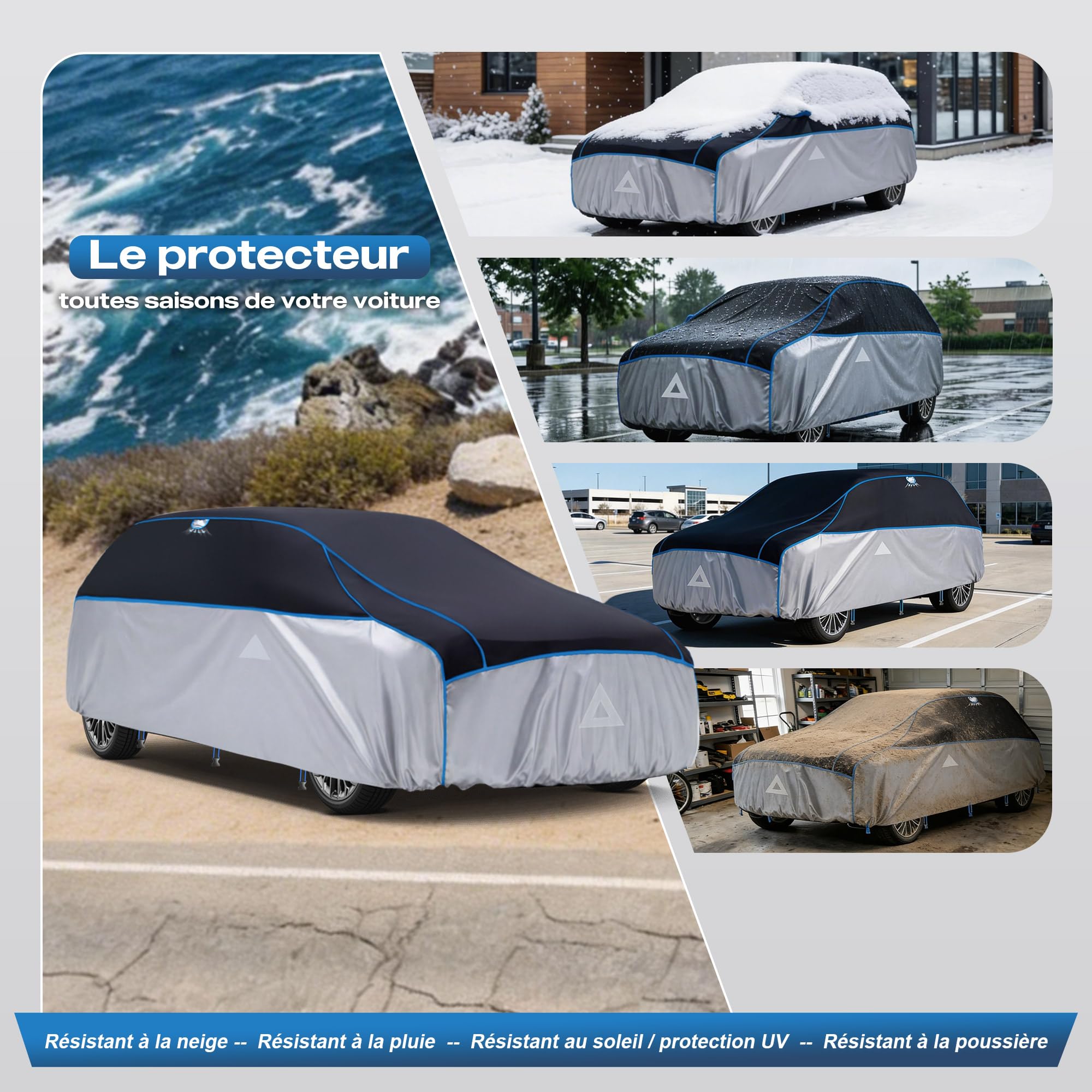Bâche Voiture Anti-grêle Étanche avec Pare Soleil Voiture,Housse de Protection anti grêle pour Voiture Extérieur Contre UV,Bache Voiture la Grele pour Fiesta,Polo,Corsa,C3,Yaris(Jusqu'à 415cm)