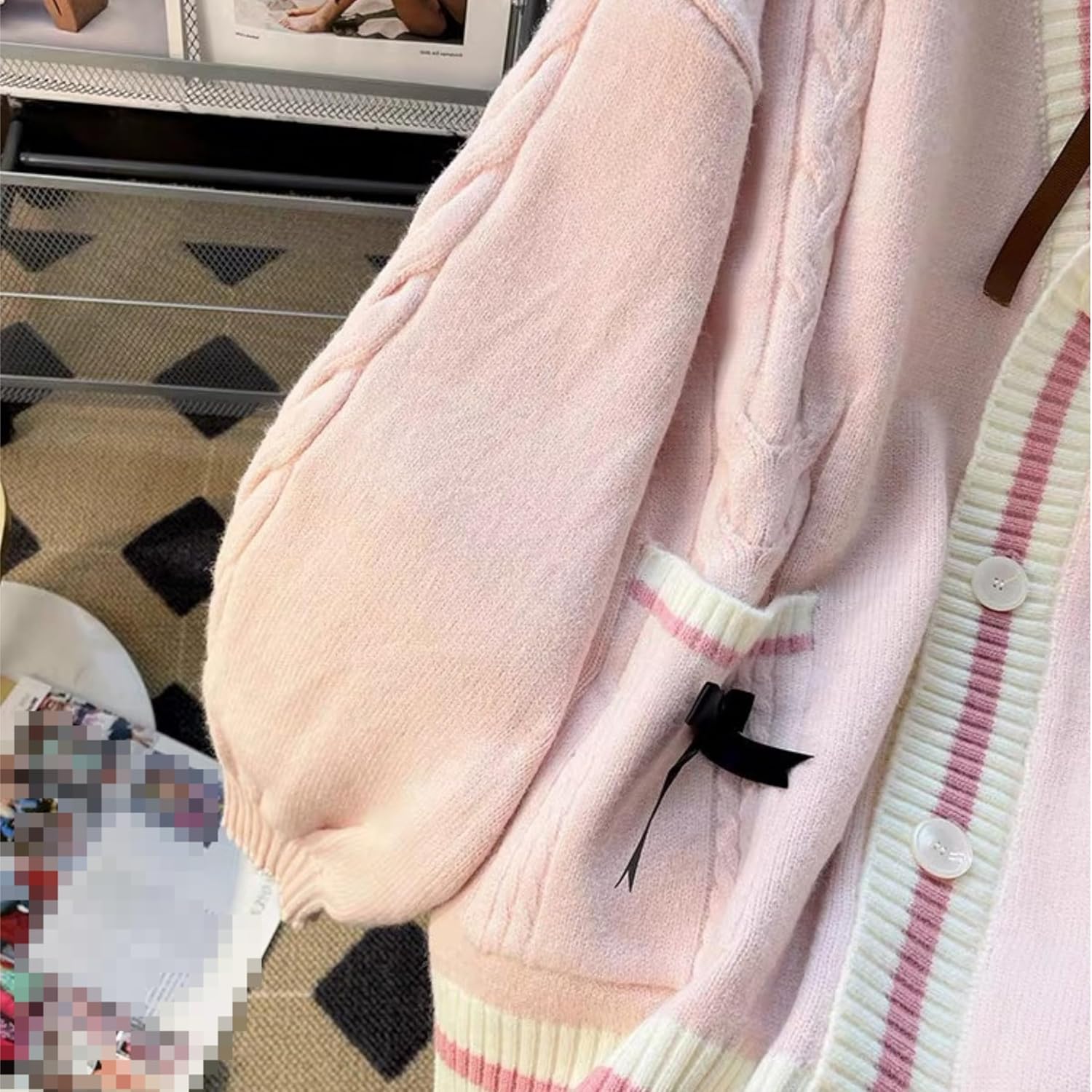 Womens Cute Sweet Cardigan Sweater Long Sleeve V-Neck Bowknot JK School Uniform Cardigans Knitted Sweaters - Image 7