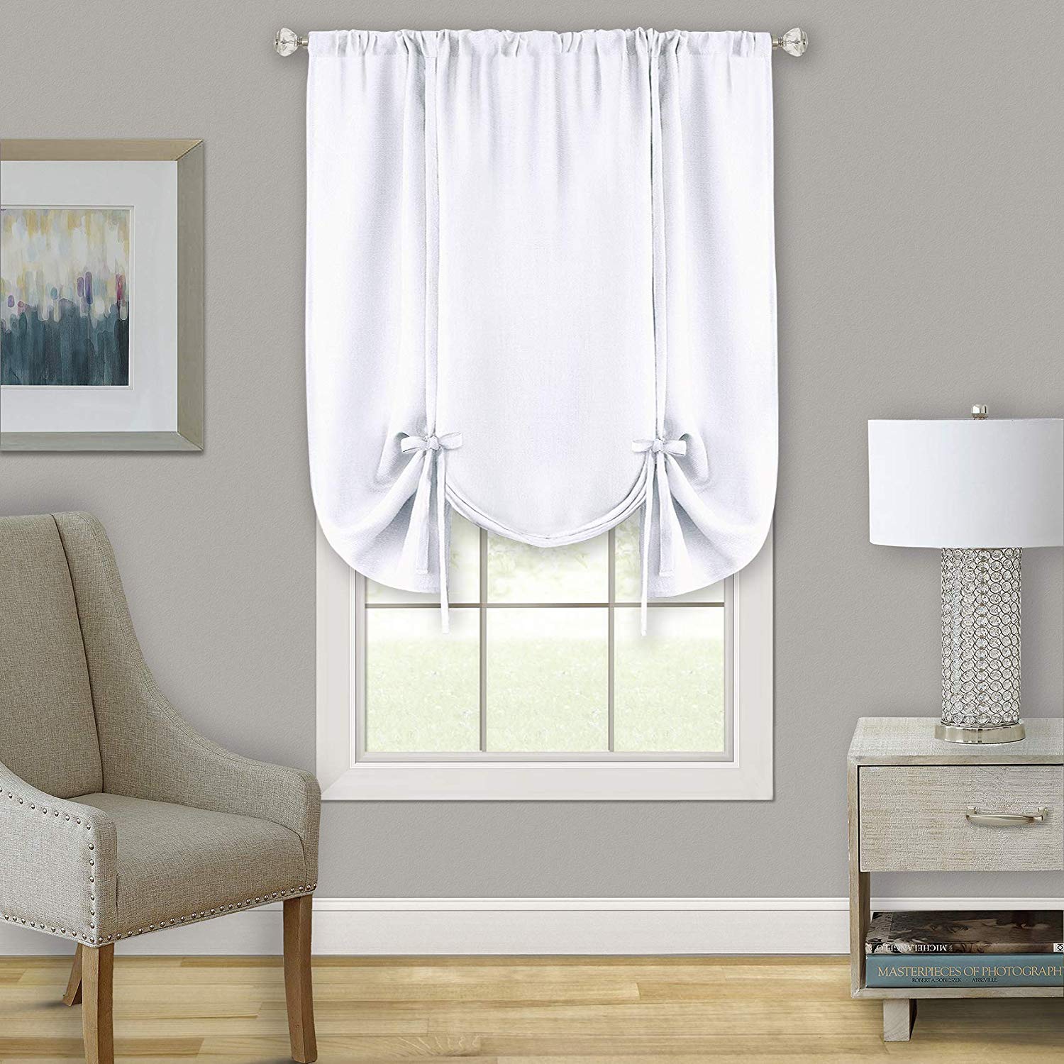 Woven Trends Two-Tone Window Curtain Shade Drapes, Room Darkening Shade with Tie-ups for Bedroom and Living Room, Double Layered Window Shade, White, 58