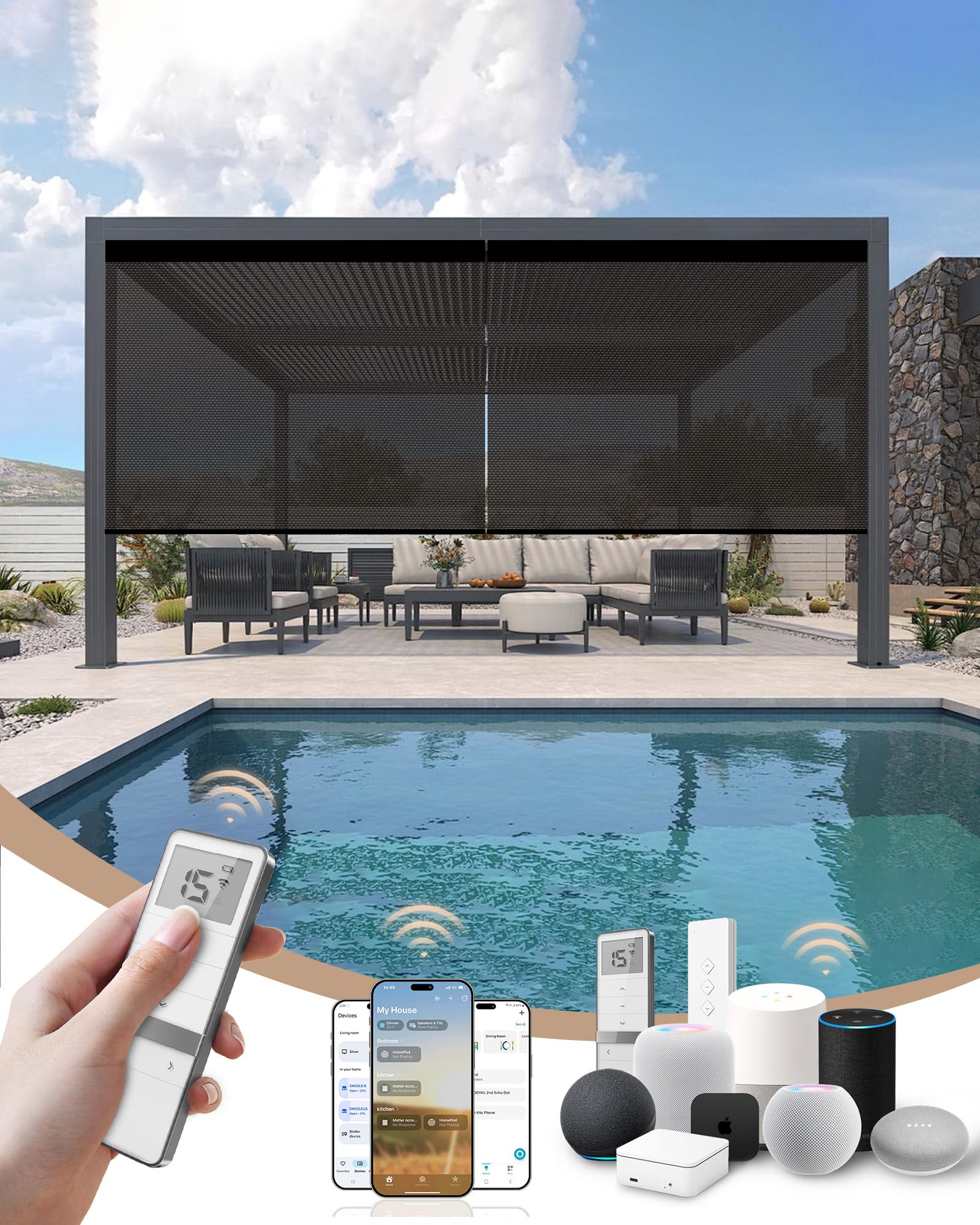 Kincmo Motorized Outdoor Shades, Outdoor Motorized Blinds for Patio Porch