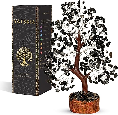 Cristal de turmalina negra, árbol bonsái, árbol del dinero, árbol negro, árbol de la vida, árbol de la vida de chakras, regalos energéticos para
