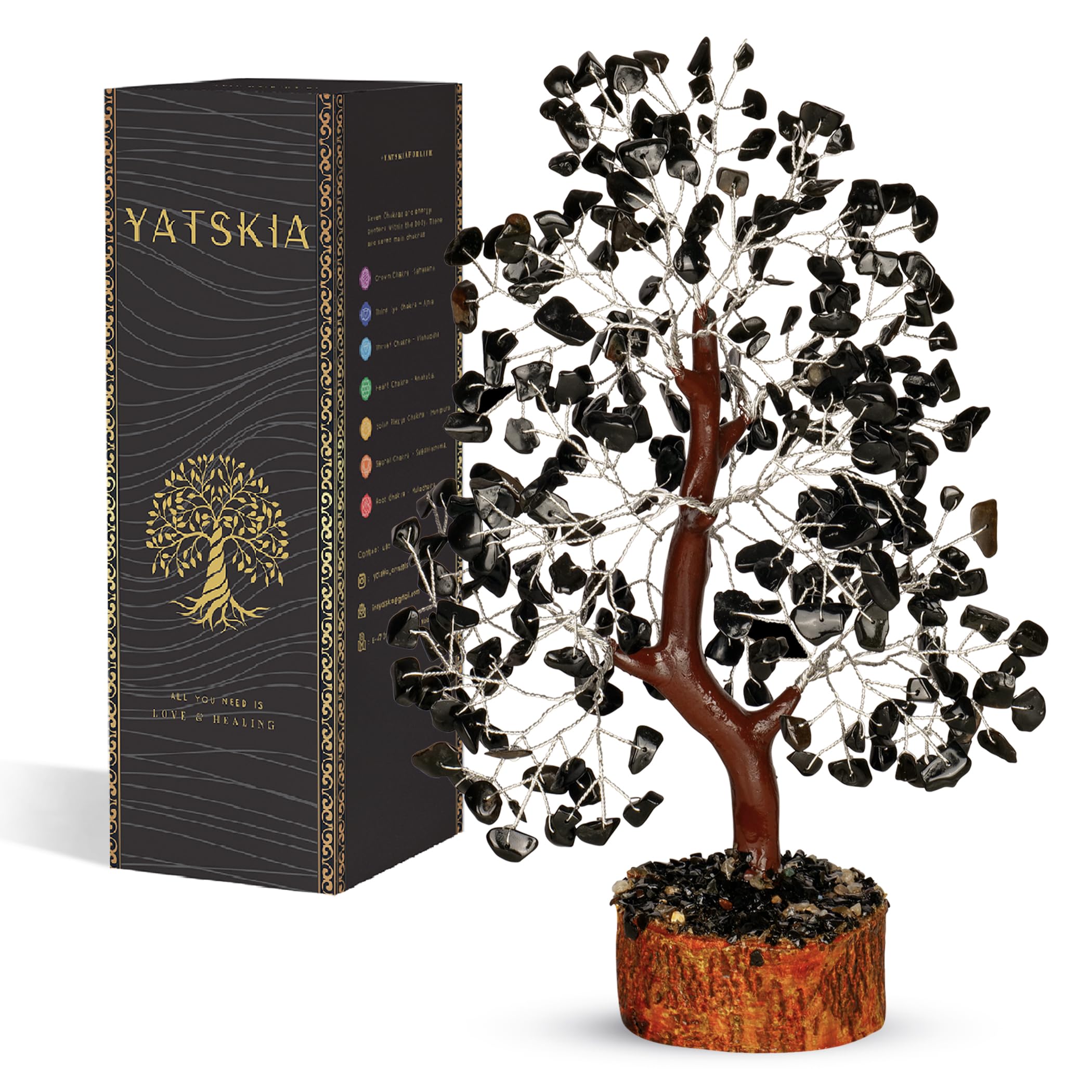 Yatskia Women's Black Tourmaline Crystal - Bonsai, Money, Tree Of Life Decor, Chakra Tree Of Life, Energy Gifts For Crystals And Gemstones