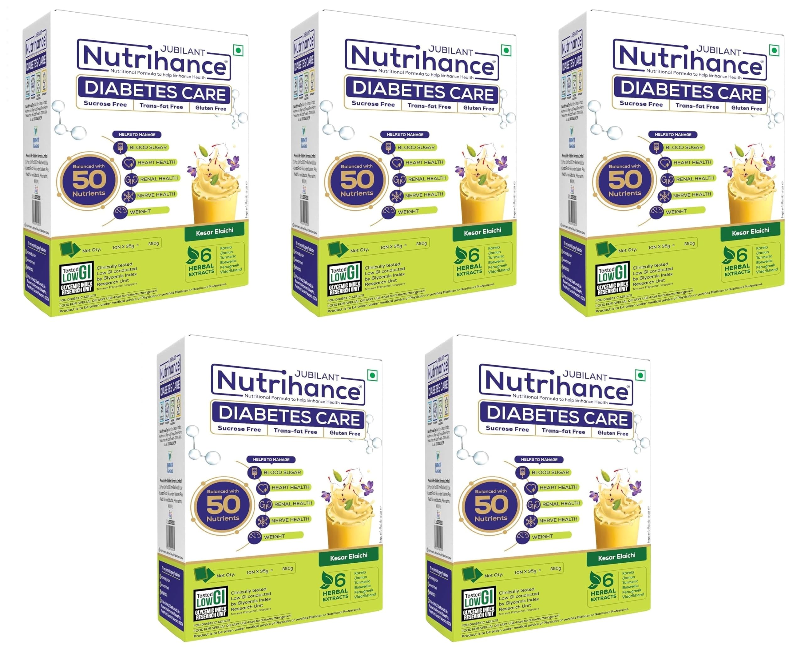 Diabetes Care Drink | Manage Blood Sugar Levels & Weight Controls | Nutrition Drink (350 g Kesar Elaichi Flavored) x Pack of 5