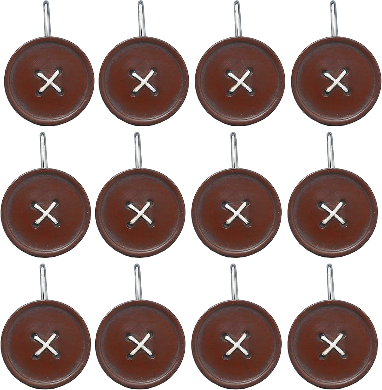 Red Resin Button Shower Curtain Hooks Set of 12