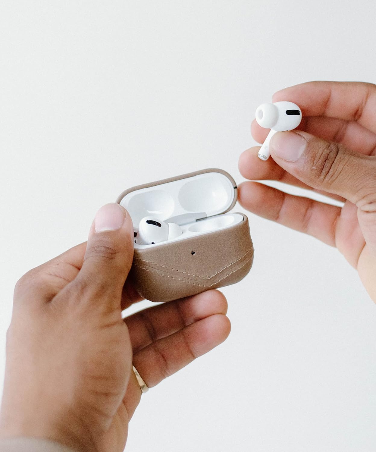 Bullstrap Premium Leather Case Compatible with Apple AirPods Pro, Wireless Charging, Two-Piece Design (Dune)