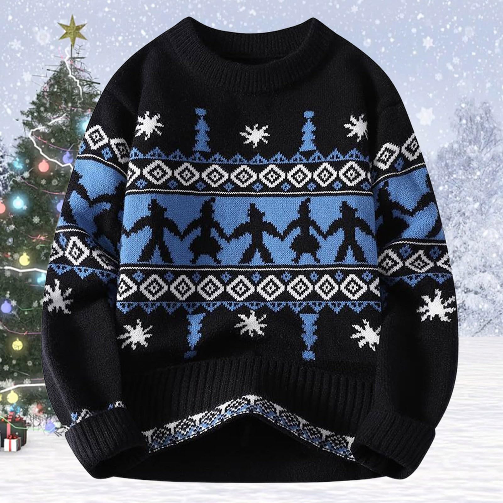Genérico Jersey Navideño para Hombre, Jersey Hombre Otoño Cuello Redondo Invierno Jersey Manga Larga Elegante Retro Sweater De Navidad Casual Christmas Ideal para Fiestas Y Regalos Navideños