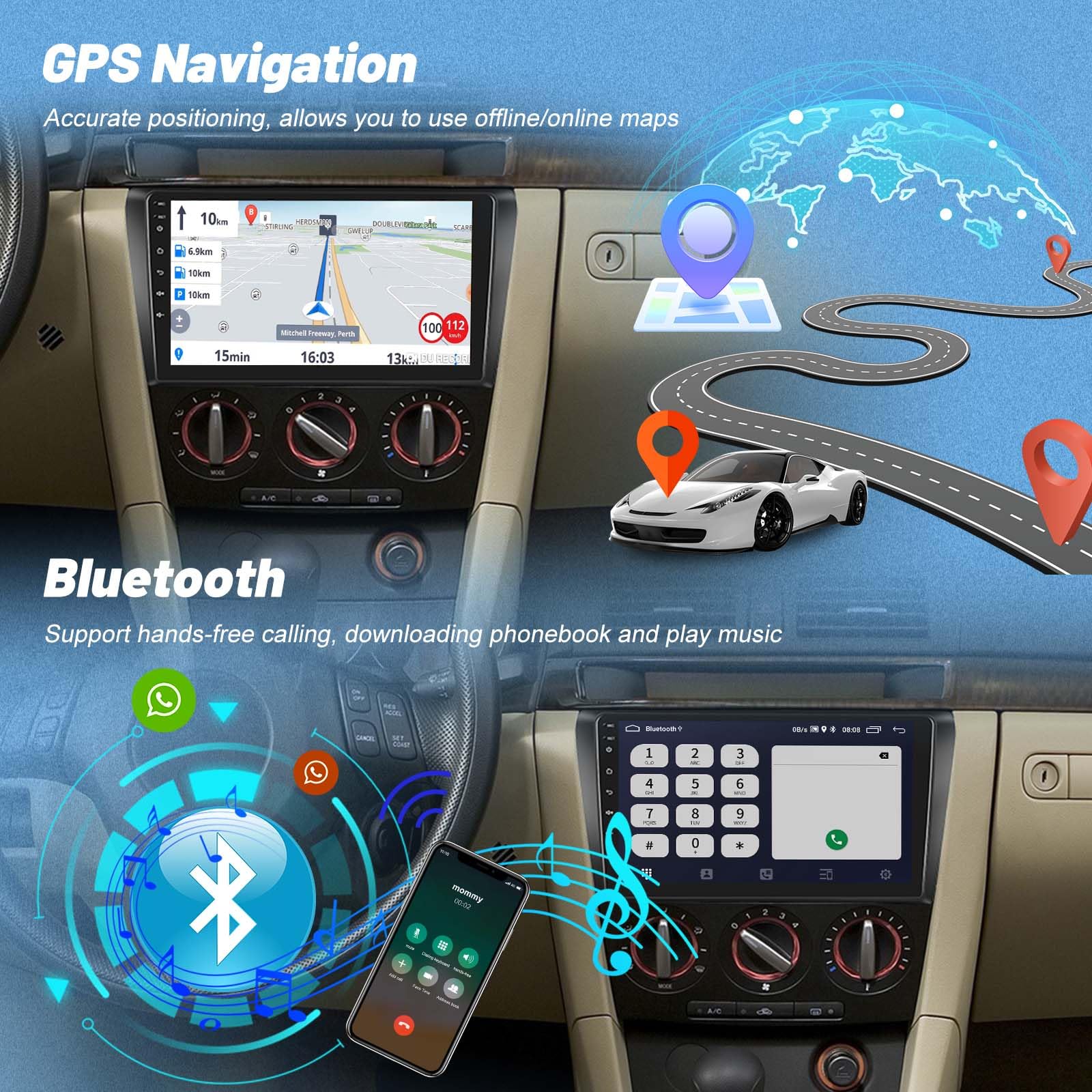 Autoradio für Mazda 3 2003-2009, [2G+64G] Android 9 Zoll Touchscreen Autoradio mit Wireless Carplay und Android Auto/Bluetooth/WiFi/Bluetooth/EQ/FM RDS Radio