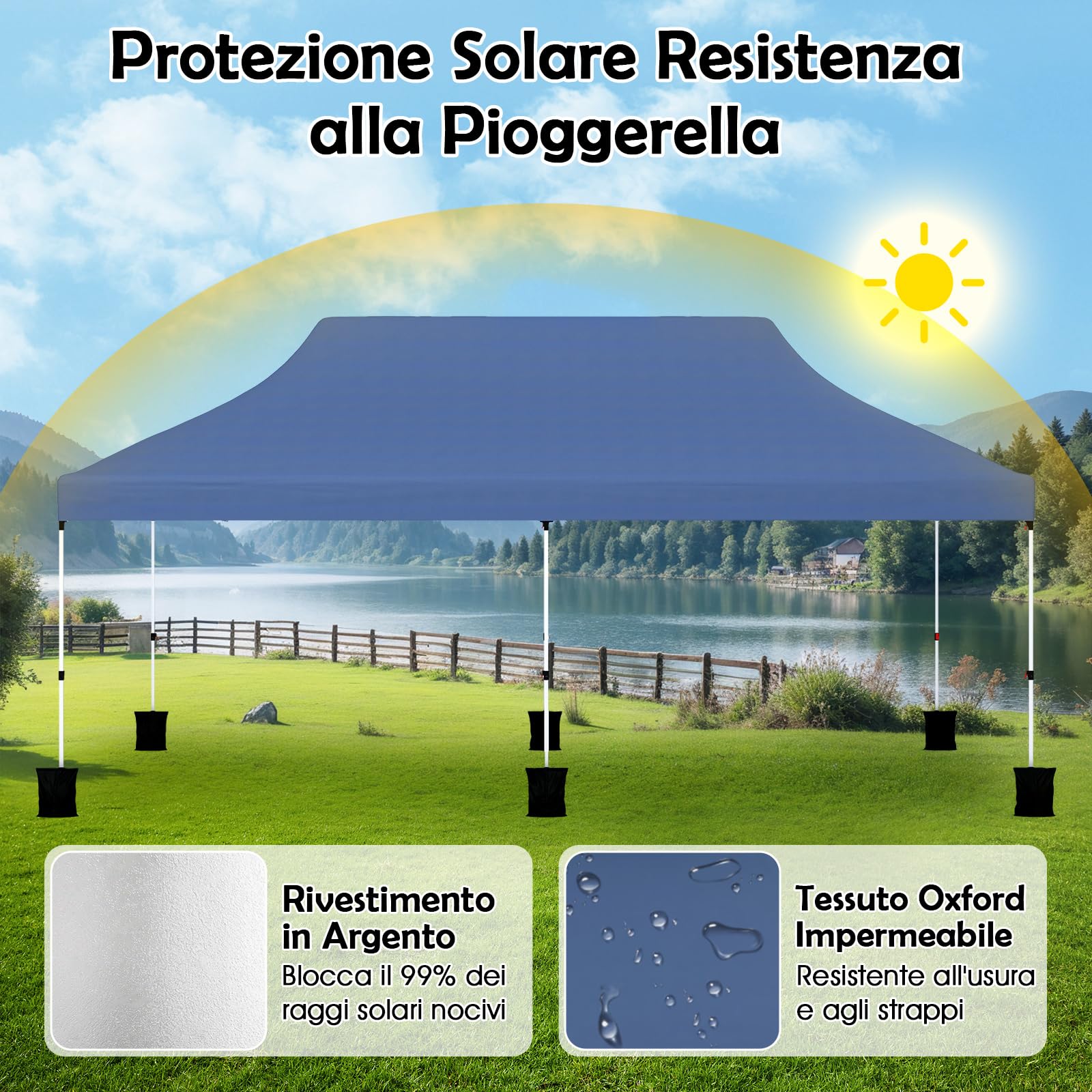 COSTWAY Gazebo Pieghevole da Giardino 3 x 6m, Gazebo Pop-up con Borsa da Trasporto, Regolabile in Altezza, per Feste (Blu)