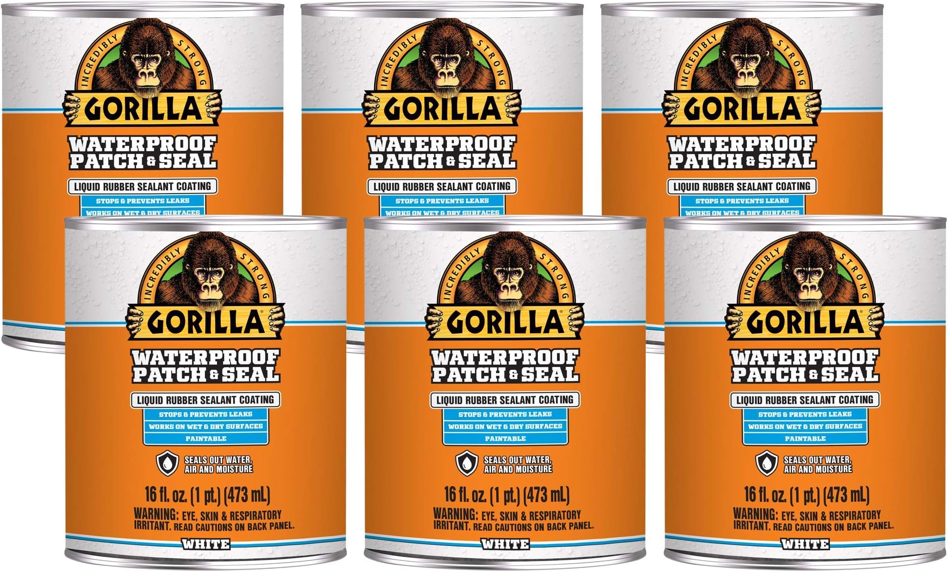GorillaWaterproof Patch & Seal Liquid, White, 16 Ounces, (Pack of 6)