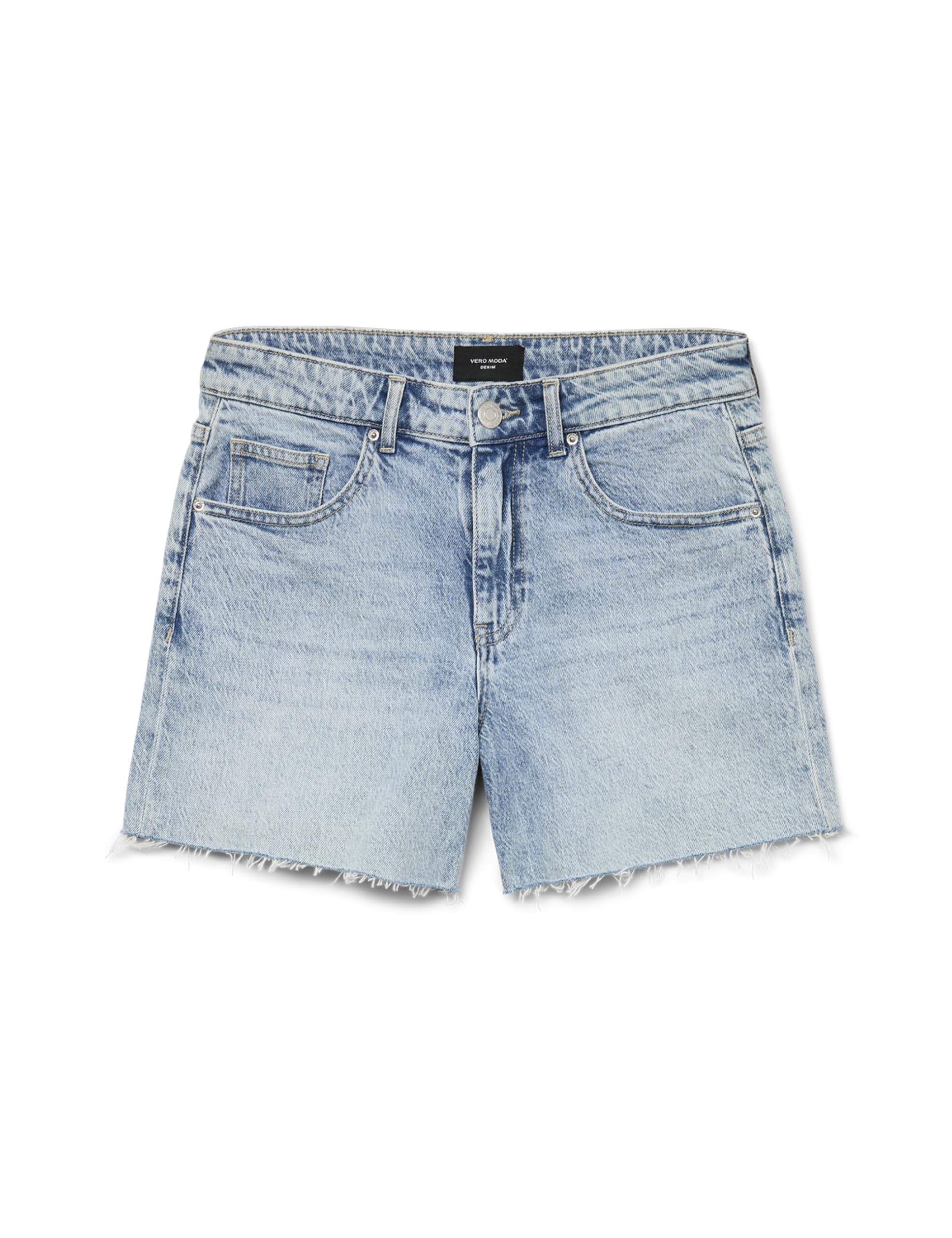 VERO MODA Short en Jean Femme avec Ourlet à Franges et Fermeture éclair