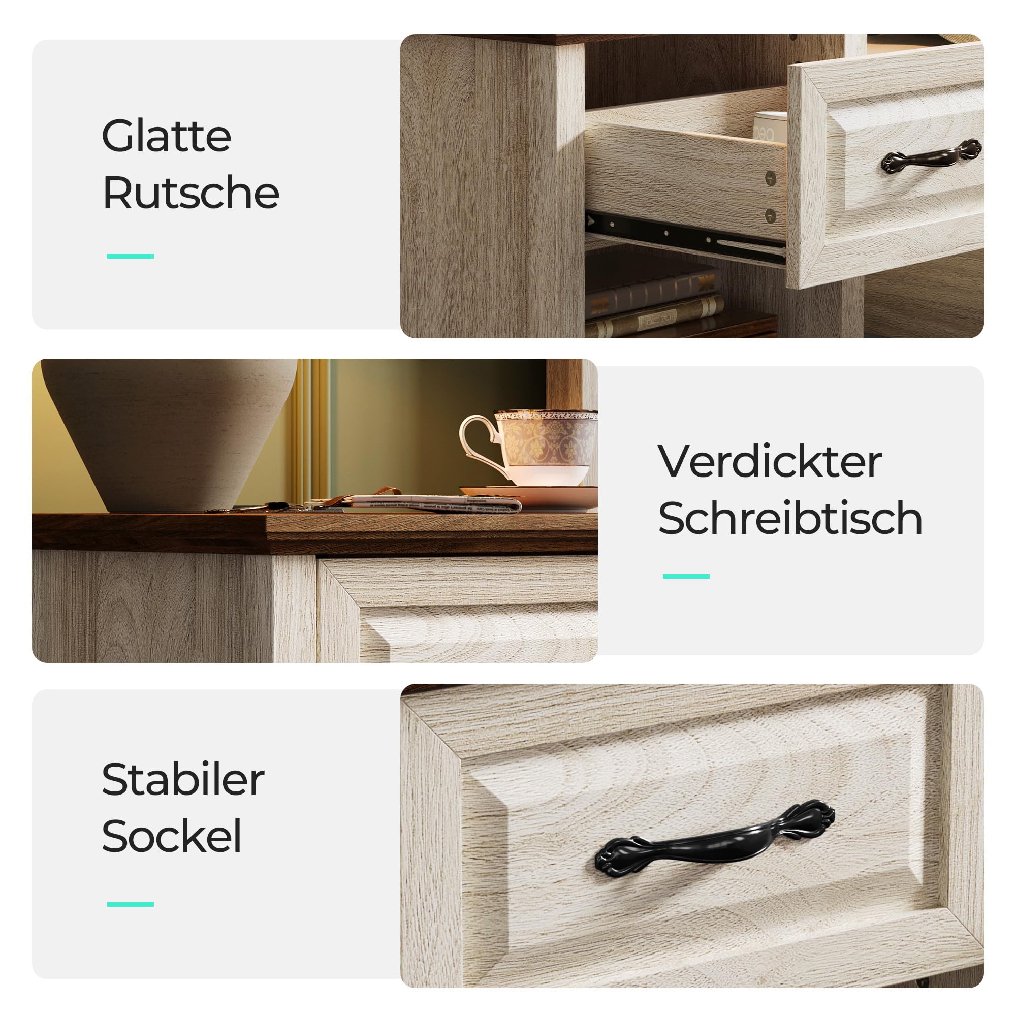 LINSY HOME Nachttisch 2er Set, Farmhouse Holz Nachttisch mit Open Storage Regal, Nachttische mit Steckdose, Beistelltisch Endtisch für Schlafzimmer Wohnzimmer Sofa Couch Büro 48 x 40 x 53 cm, Beige