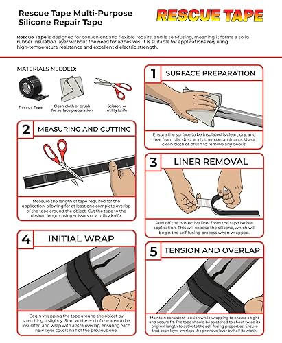 Miniatura 8 de Cinta de rescate Cinta de silicona autofusionable de reparación de emergencia sellado de tuberías de fontanería y fugas de manguera de radiador