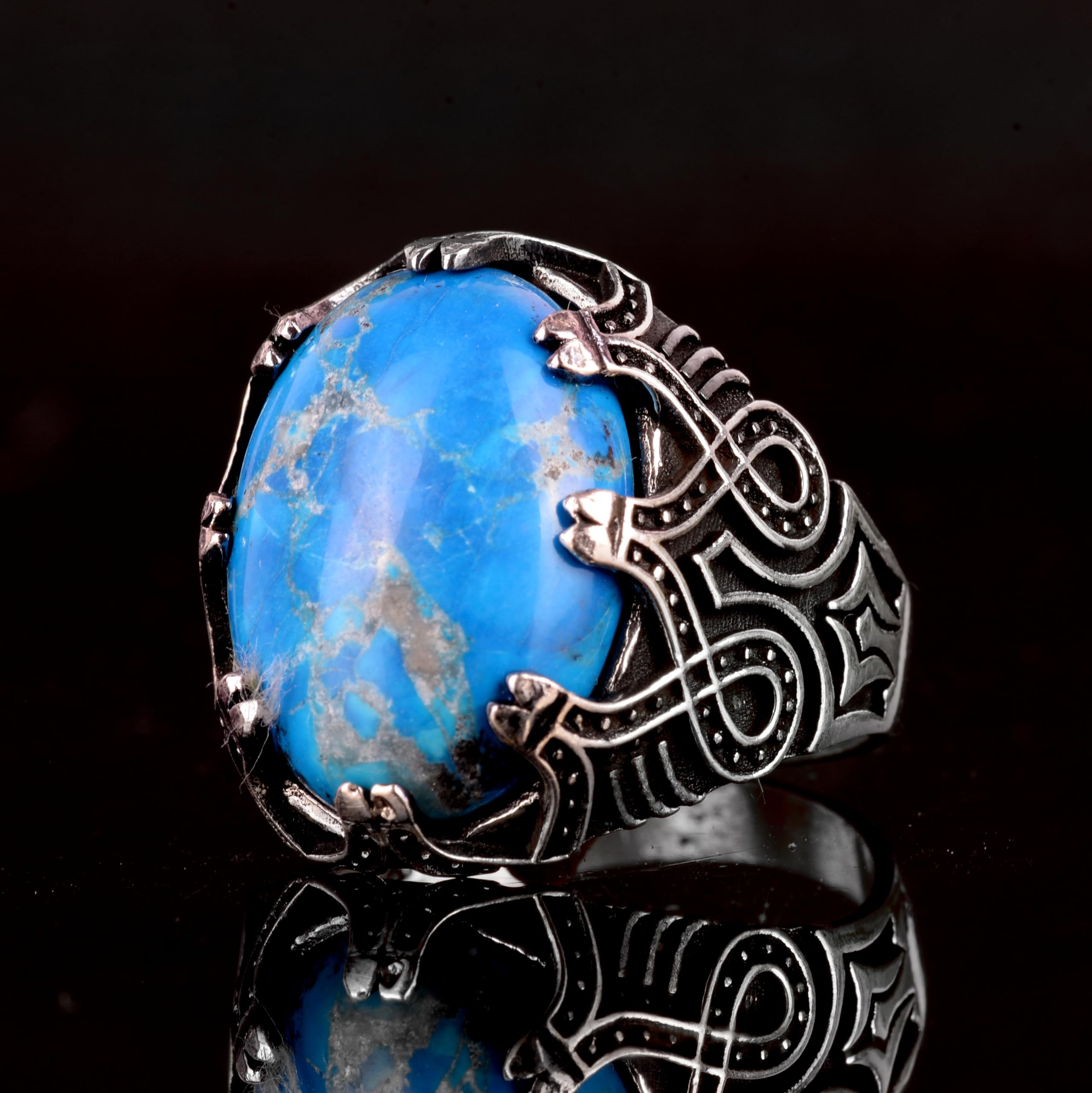 KAMBO Anillo de piedra de jaspe azul, anillo de plata para hombre, anillo hecho a mano (tamaño: 11), plata, jaspe, Plata, Jaspe