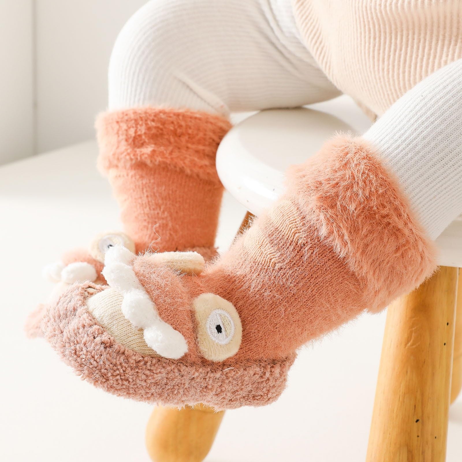 BAHREL Baby Non-Skid Grip Socks Cute Cartoon Toddler Socks Indoor Slipper Shoes Socks (Color : Orange, Size : 0-6 Months)