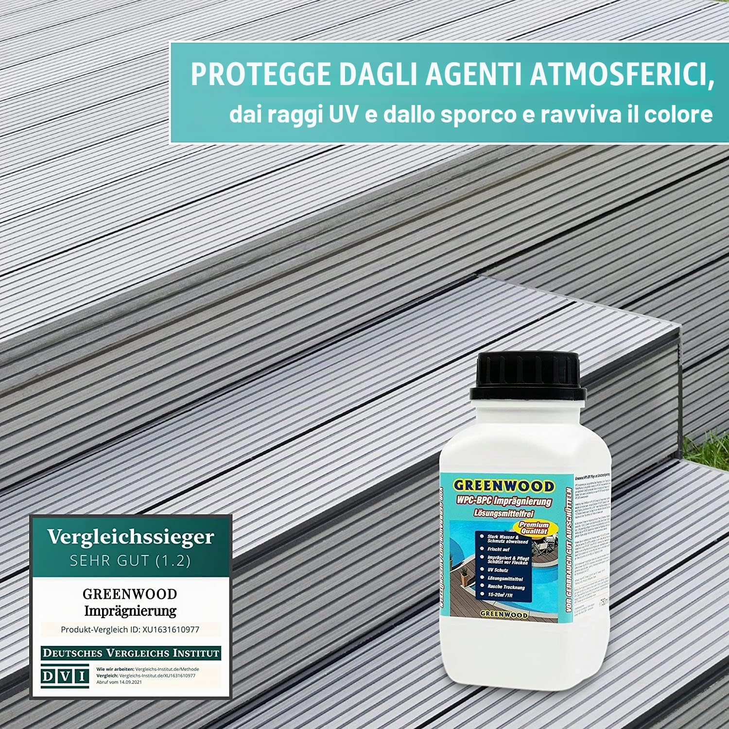 Greenwood WPC & BPC Impregnante Antracite – Grigio – Impregnante con vernice – Detergente per terrazze con protezione UV – ECO senza solventi – 2,5 litri