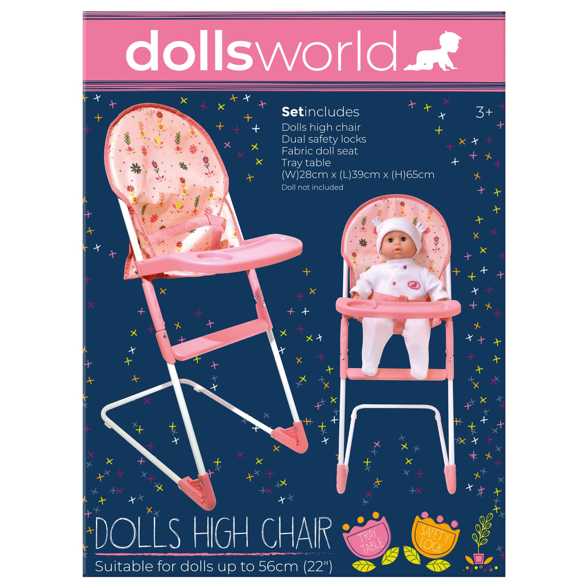Dolls World Folding High Chair For Up To 22 inch from Peterkin gift for kids of Age above 3 years