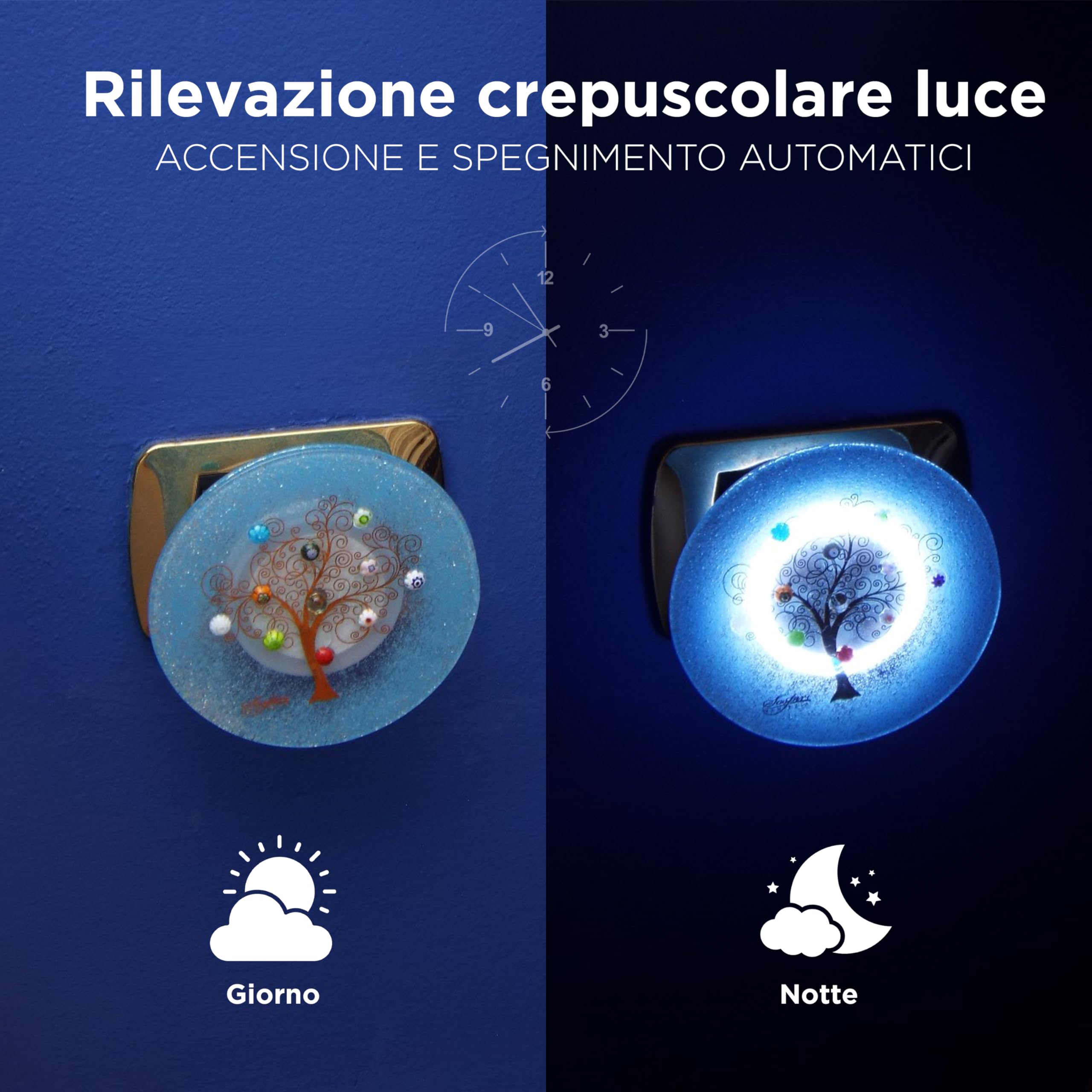 SOSPIRI VENEZIA Luz nocturna para niños de cristal de Murano, sensor inteligente de enchufe, decoración para el hogar, dormitorio, luces LED, iluminación de pared, escaleras, idea de regalo. (Árbol de